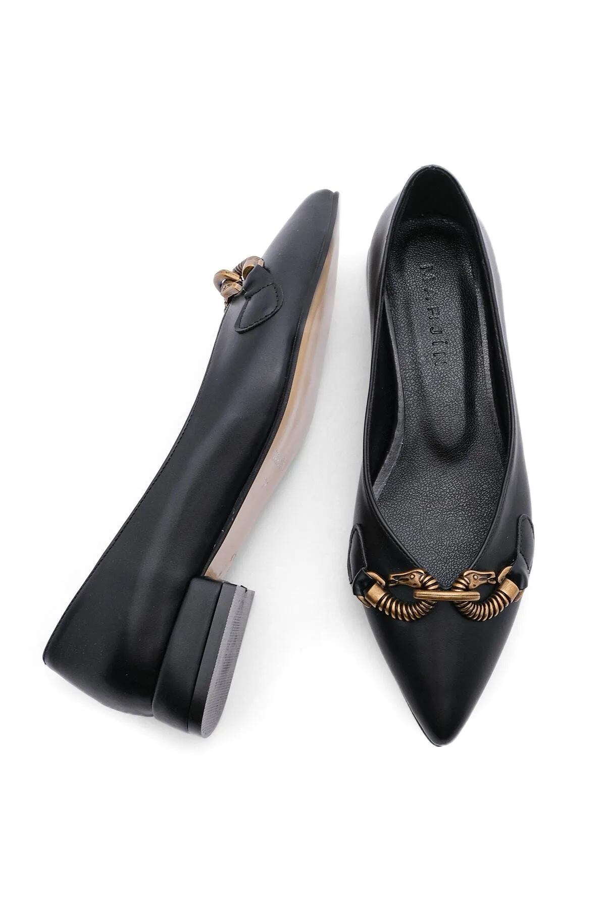Marjin  Ballerinas mit spitzer Spitze und Kettenschnalle für Damen Kosef Schwarz