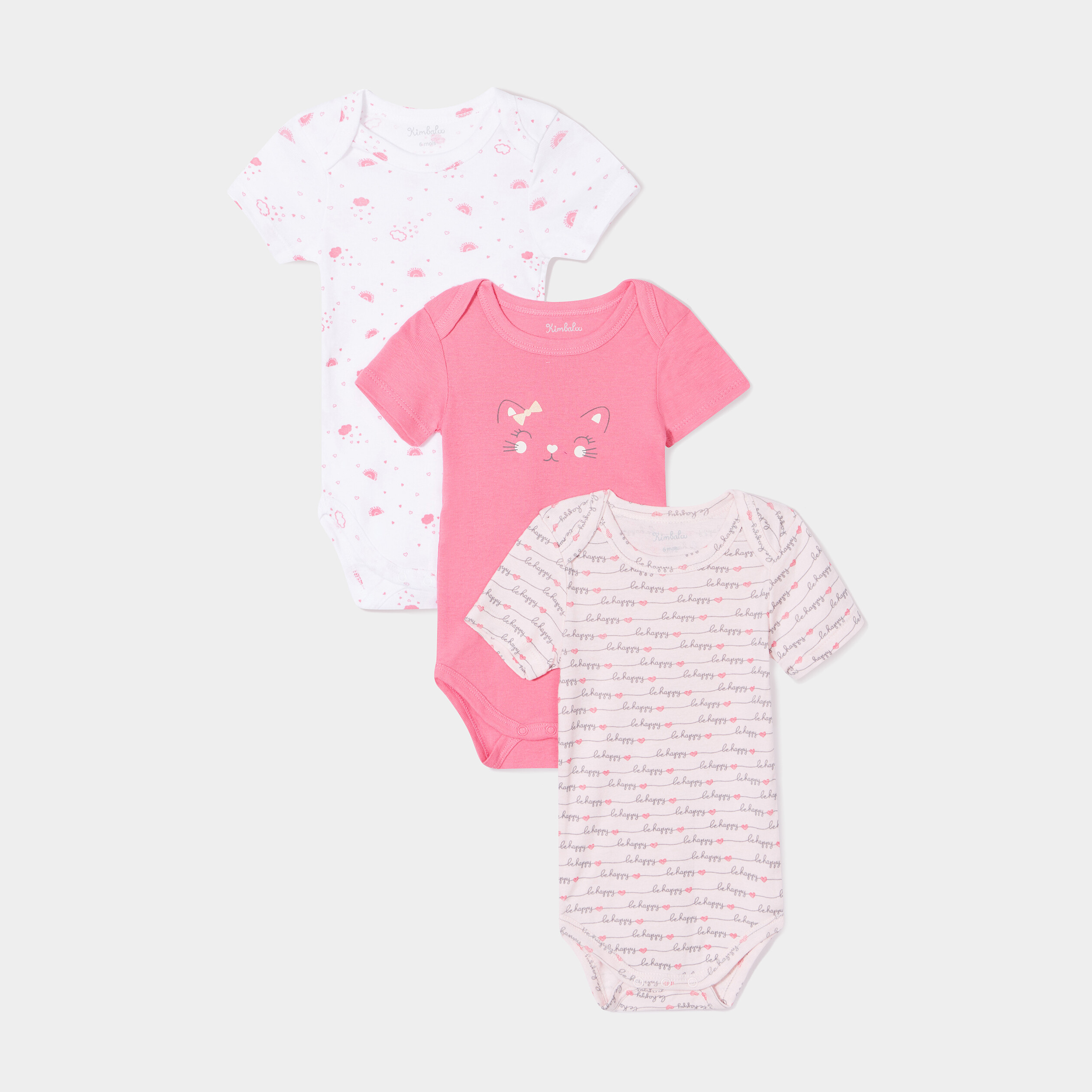 Lot 3 bodies US coton rose fushia bébé fille | La Halle