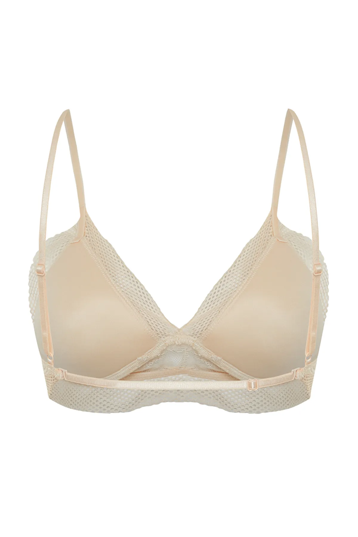 Trendyol Collection  Hautfarbener, tief ausgeschnittener Bustier-BH aus Strick mit Spitzen-Netzdetail und Seilträgern THMSS24SU00046