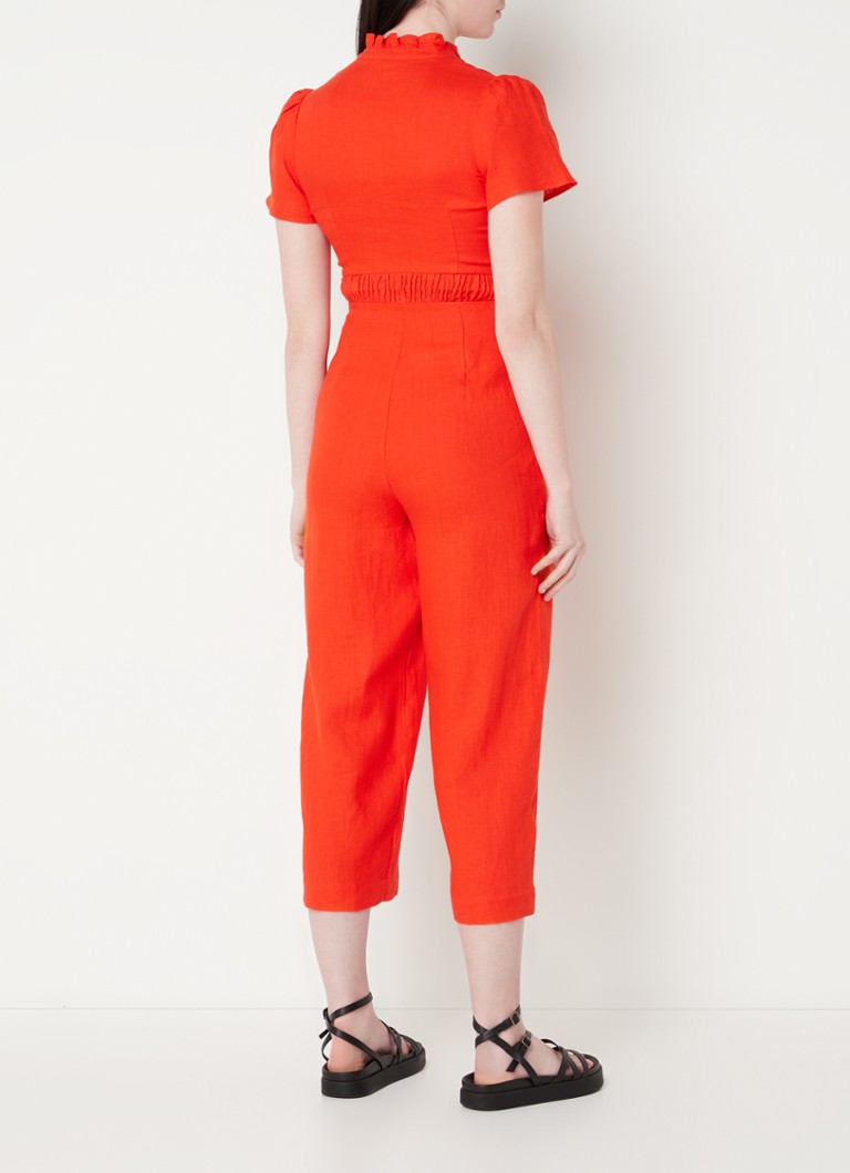 Whistles  Straight fit cropped jumpsuit van linnen met strikceintuur