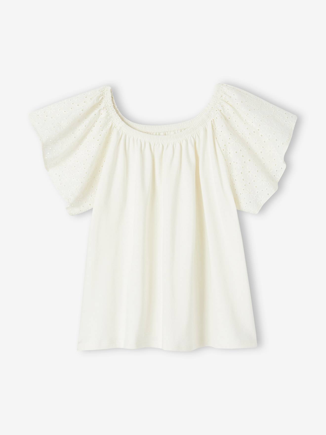 Vertbaudet Mädchen T-Shirt mit Lochstickerei Oeko-Tex - wollweiß