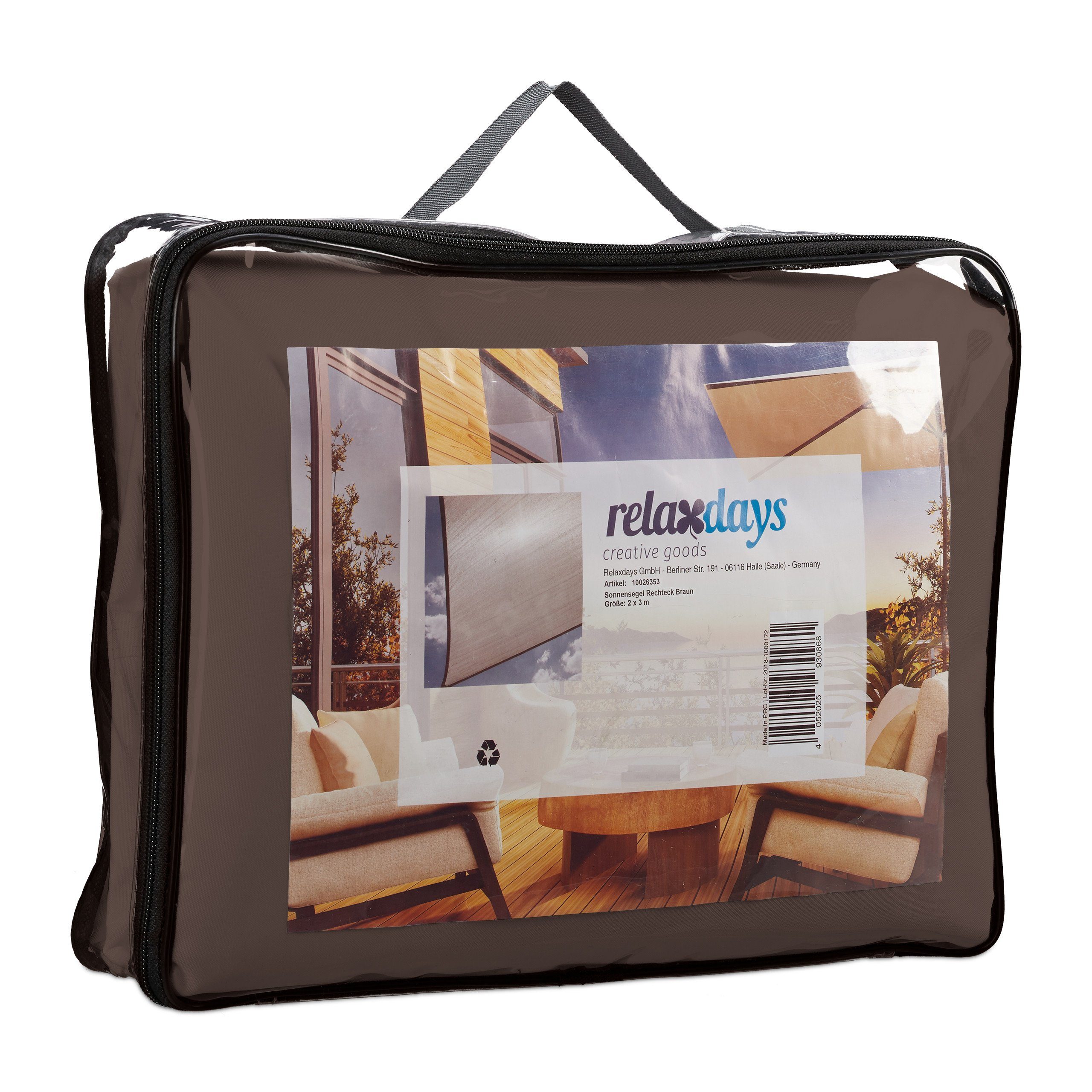 relaxdays Sonnensegel Rechteckiges Sonnensegel braun, 2 x 3 m