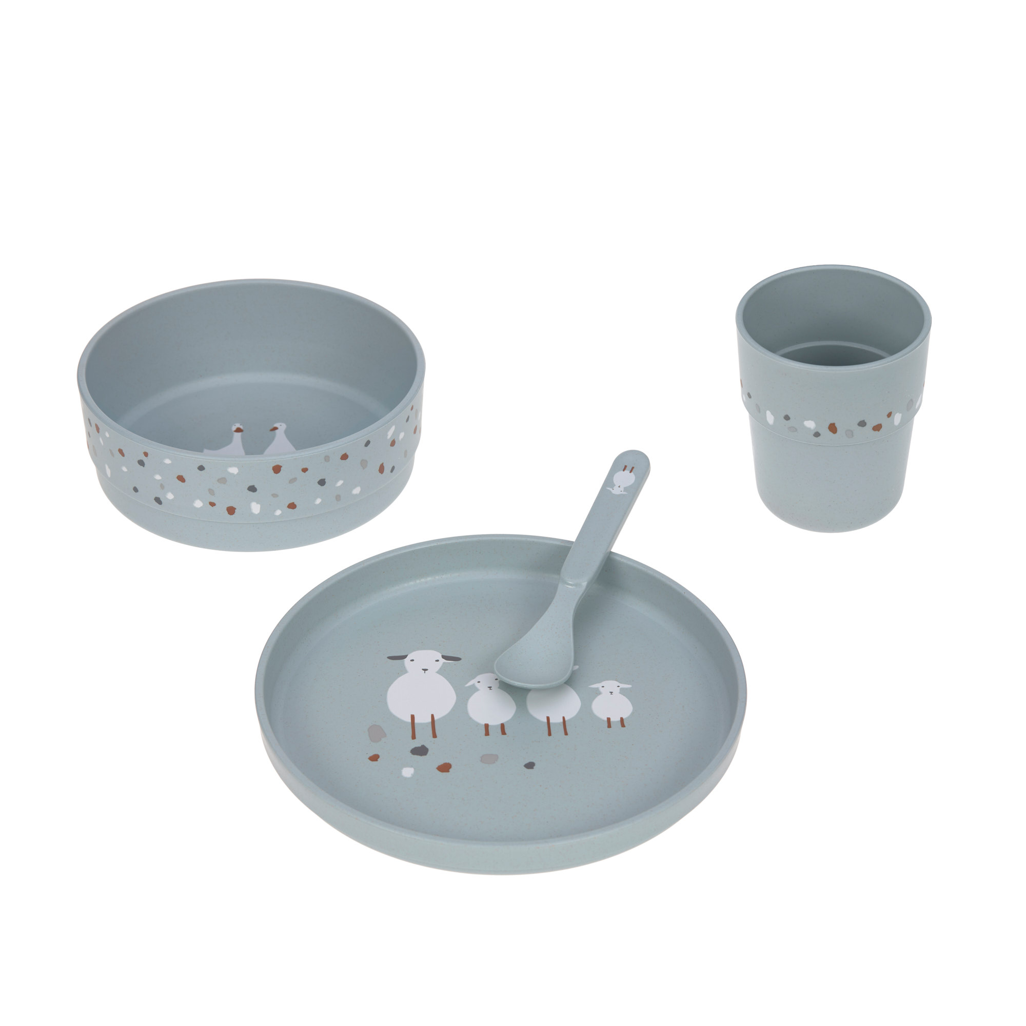 Kindergeschirr Set - Tiny Farmer, Schaf & Gans in Blau