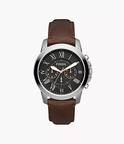 Fossil Herrenuhr Grant Leder Schwarz