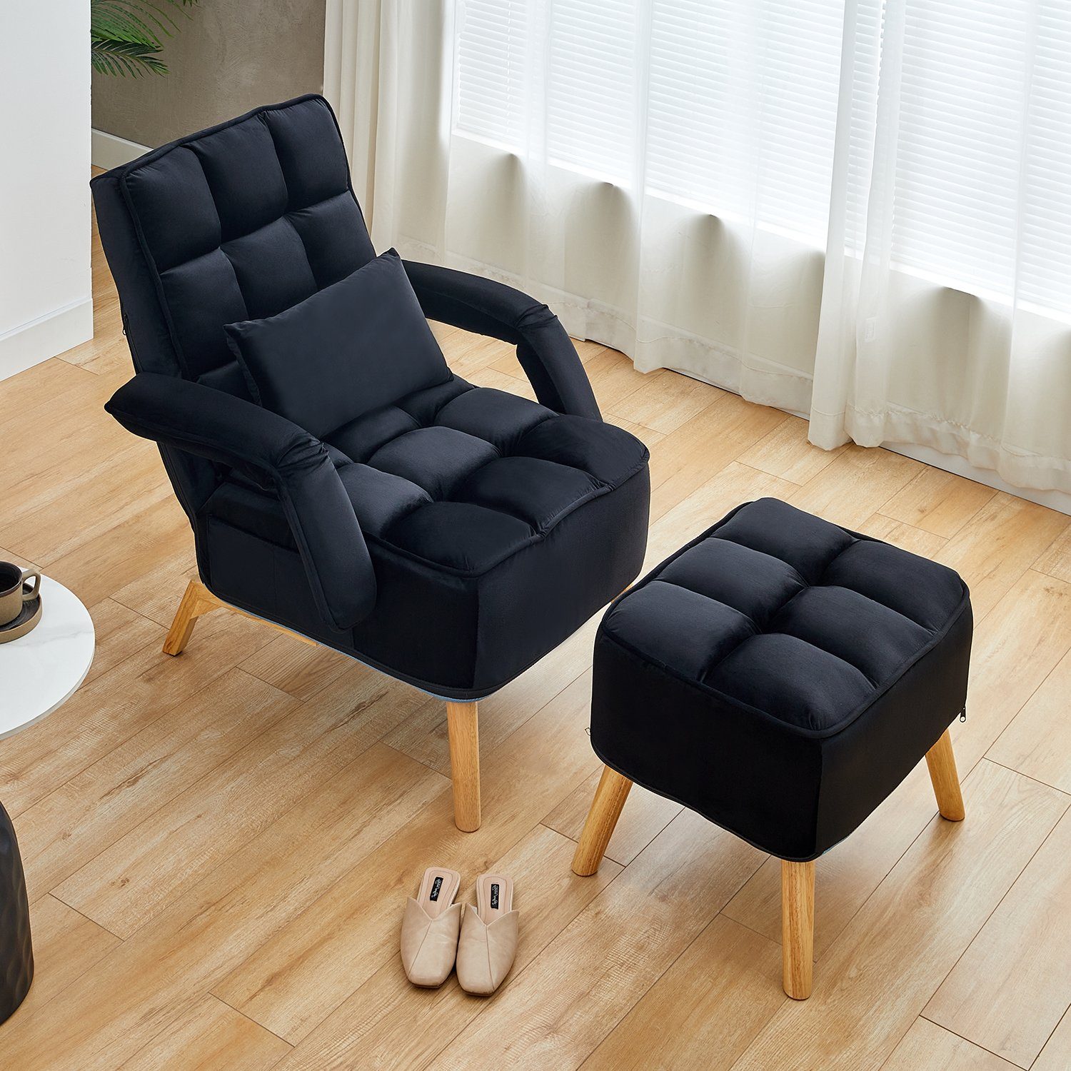 CLIPOP Relaxsessel Loungesessel Polsterstuhl (Relaxsessel mit Hocker), Fernsehsessel aus Samtbezug