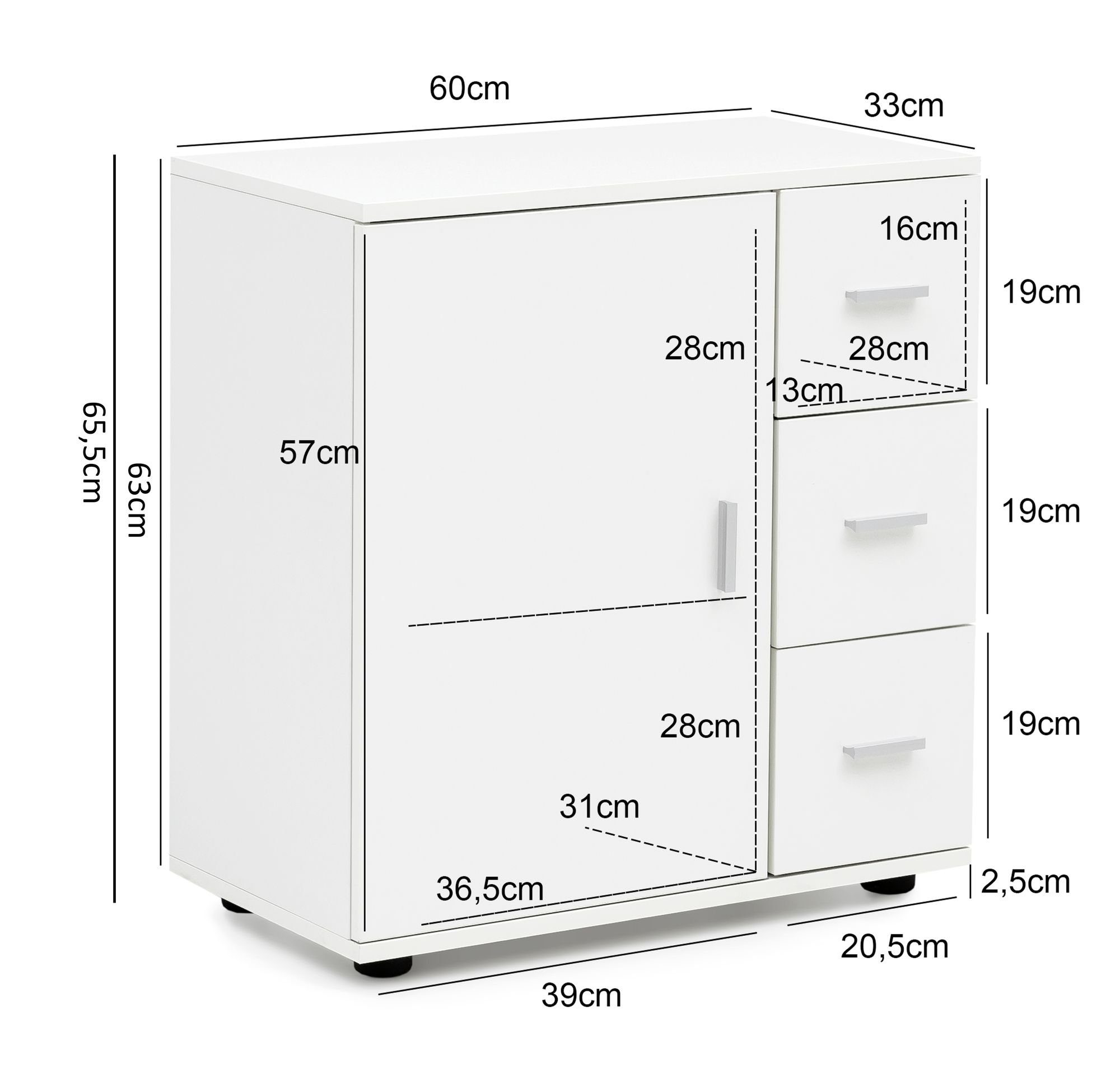 KADIMA DESIGN Badkommode Badezimmerschrank, hoher Stauraum, mattes Weiß, elegante Griffe