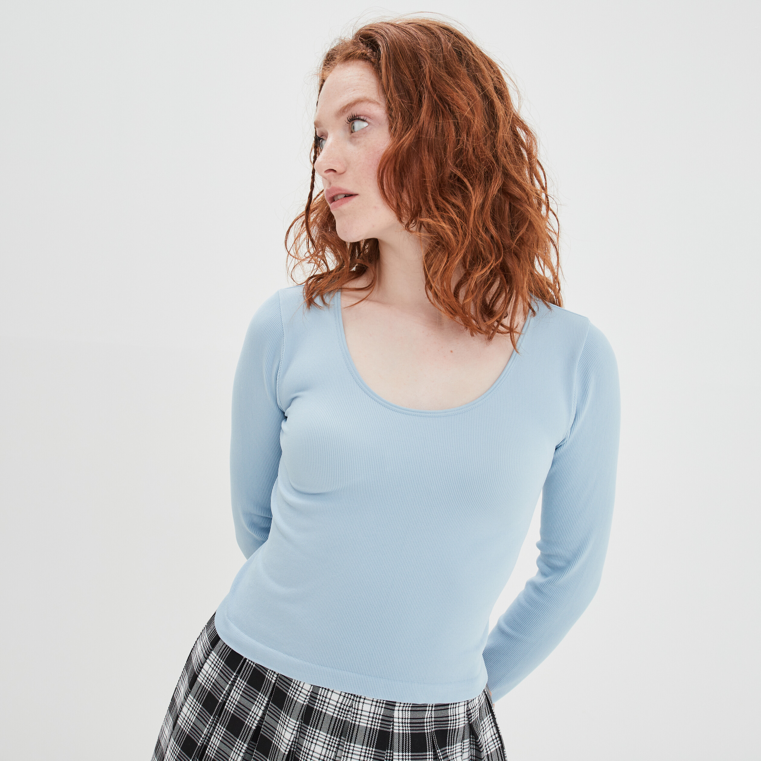 T-shirt côtelé sans couture bleu gris femme | La Halle