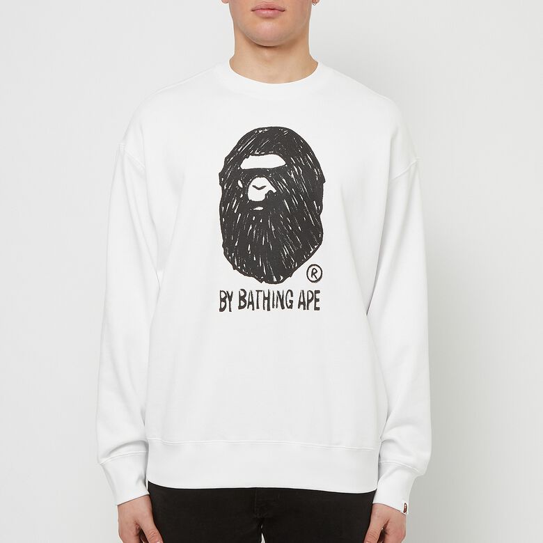 A Bathing Ape Hand Draw Ape Head Crewneck white