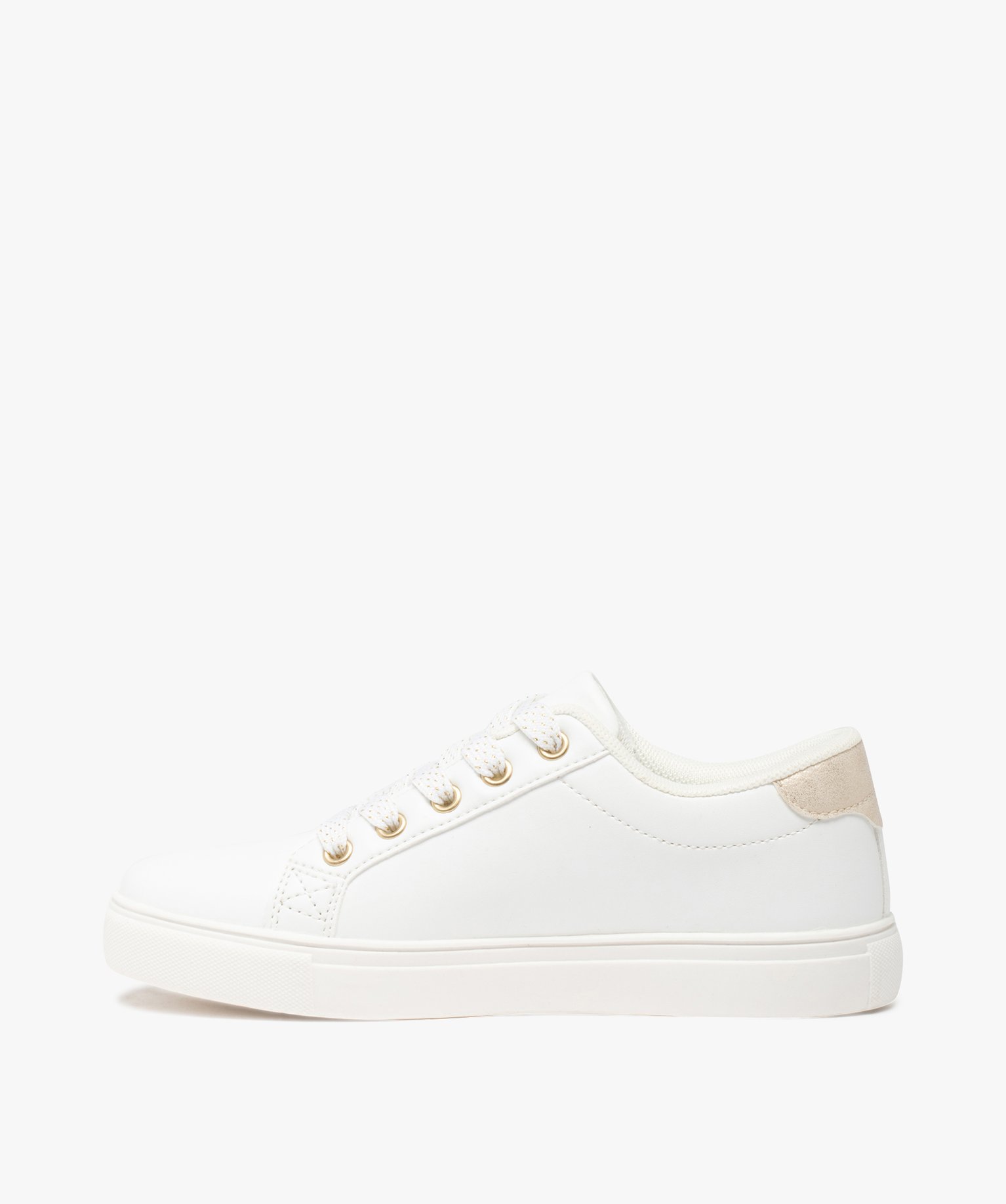 Baskets fille unies brodées fleurs sur le cté blanc | GEMO