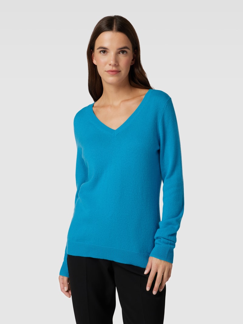 Strickpullover aus Kaschmir mit V-Ausschnitt in himmelblau
