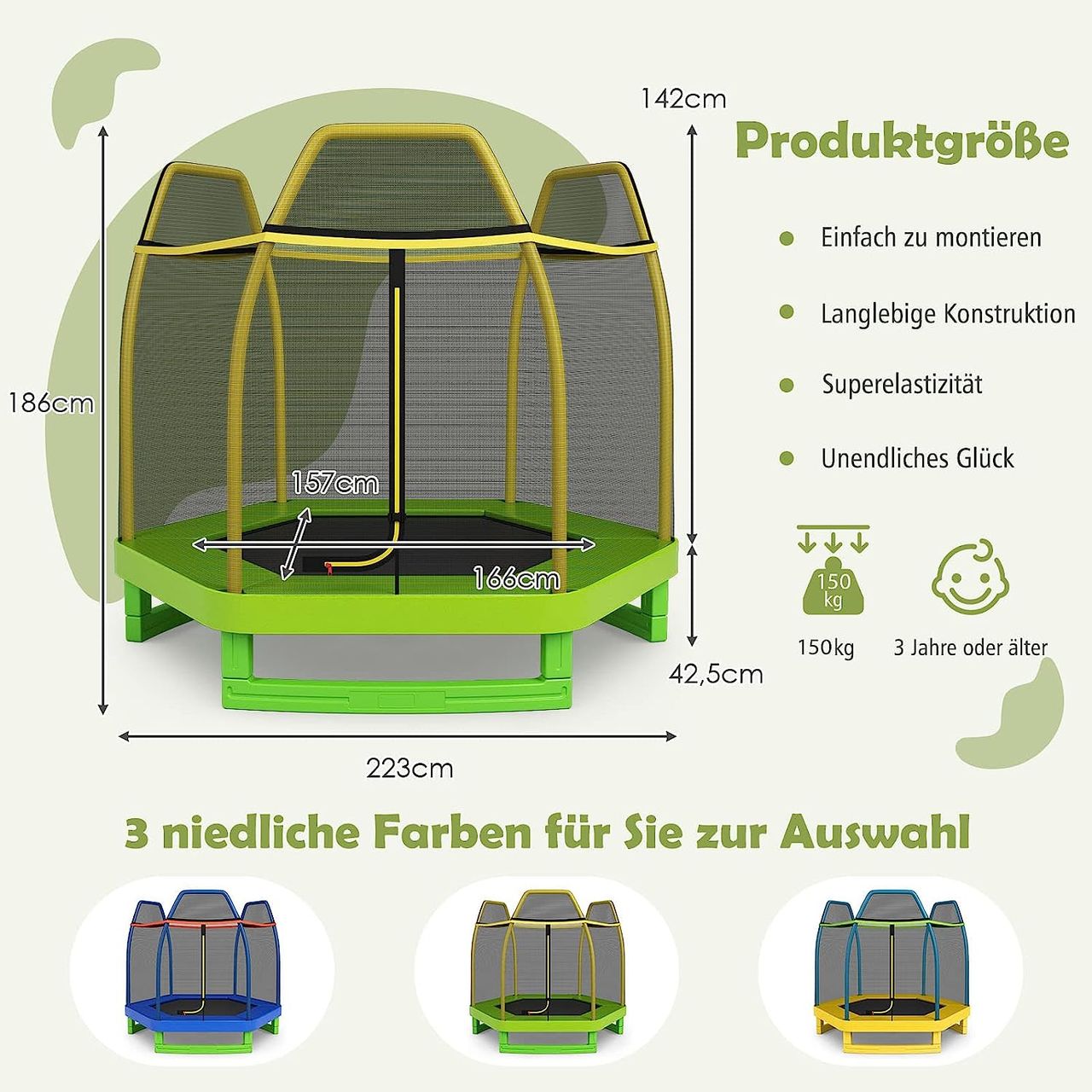 Costway COSTWAY Ø223cm Gartentrampolin mit Sicherheitsnetz