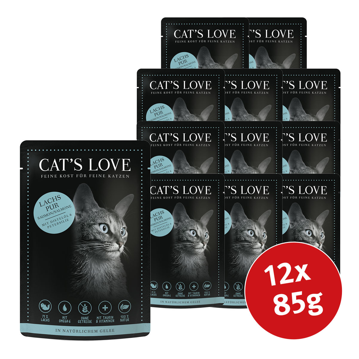 Cat's Love Nassfutter Lachs Pur mit Distelöl & Petersilie