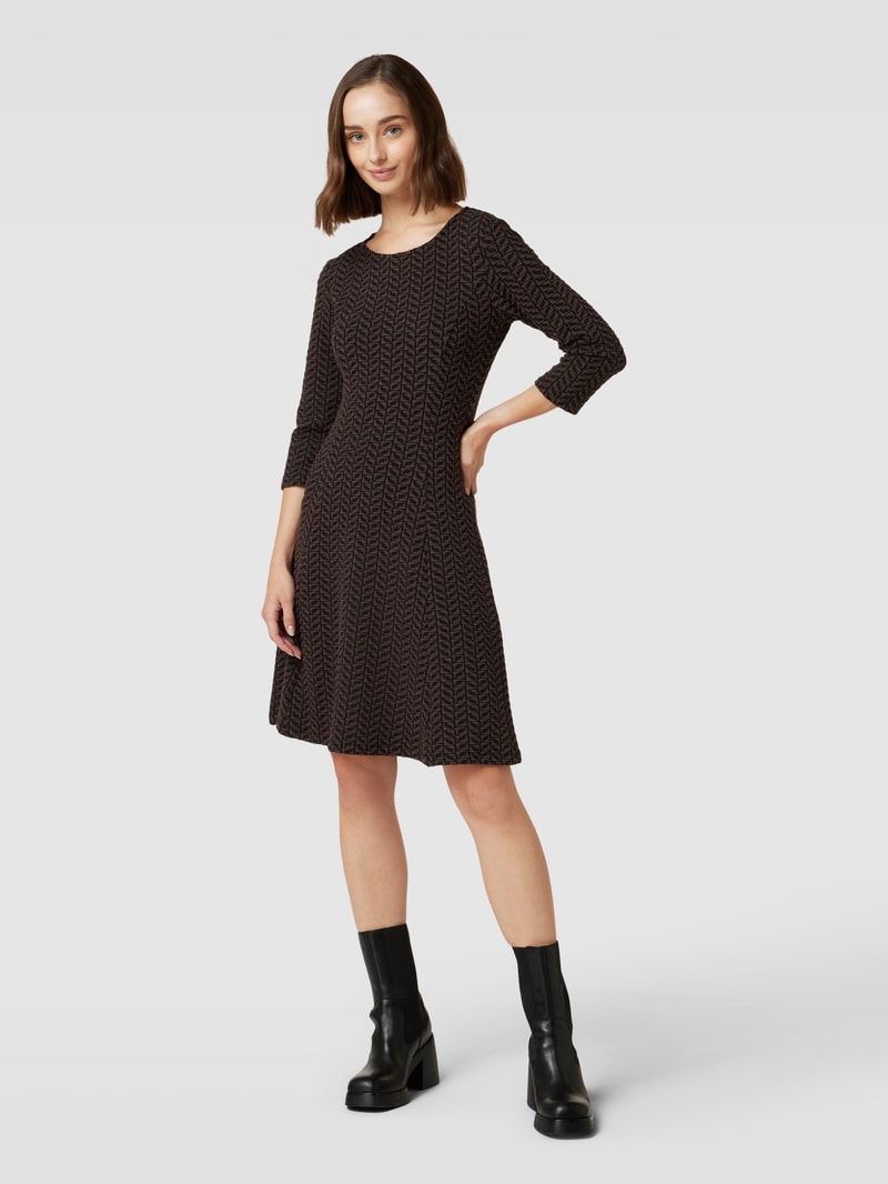 Knielanges Kleid mit Allover-Muster in schokobraun