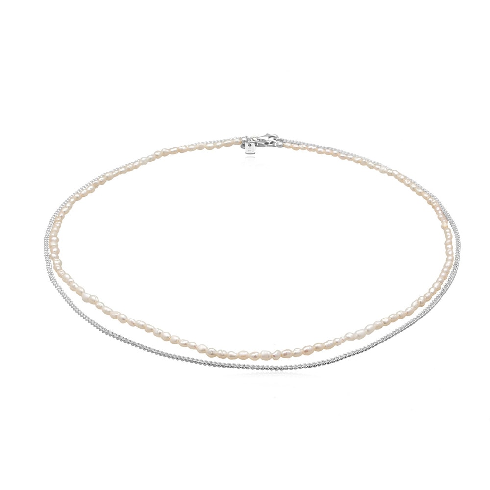 KUZZOI KUZZOI Collier Hommes Tendance Simple avec perles d'eau douce en argent sterling  collier
