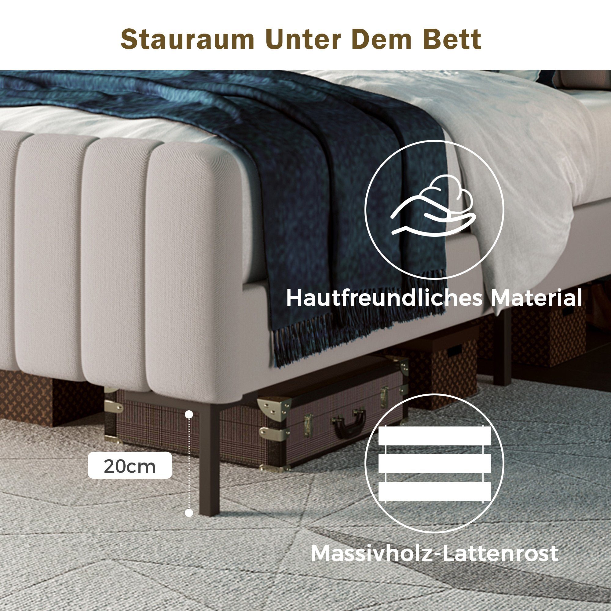 REDOM Polsterbett Einzelbett verstellbares Kopfteil Leinen (90x200cm), Jugendbett für Schlafzimmer Gästezimmer-Leinenmaterial