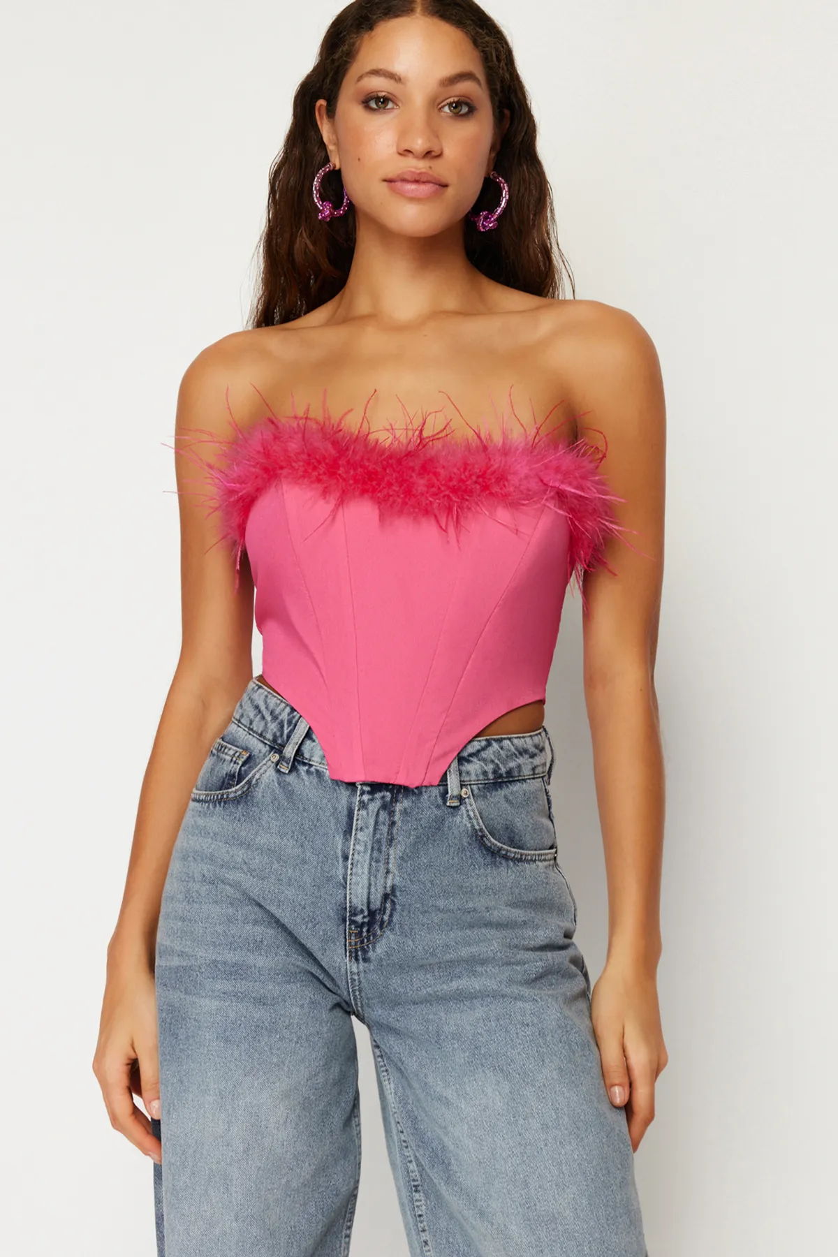 Trendyol Collection  Fuchsiafarbenes, gefüttertes, gewebtes Otrish-Bustier TPRSS22BS00018
