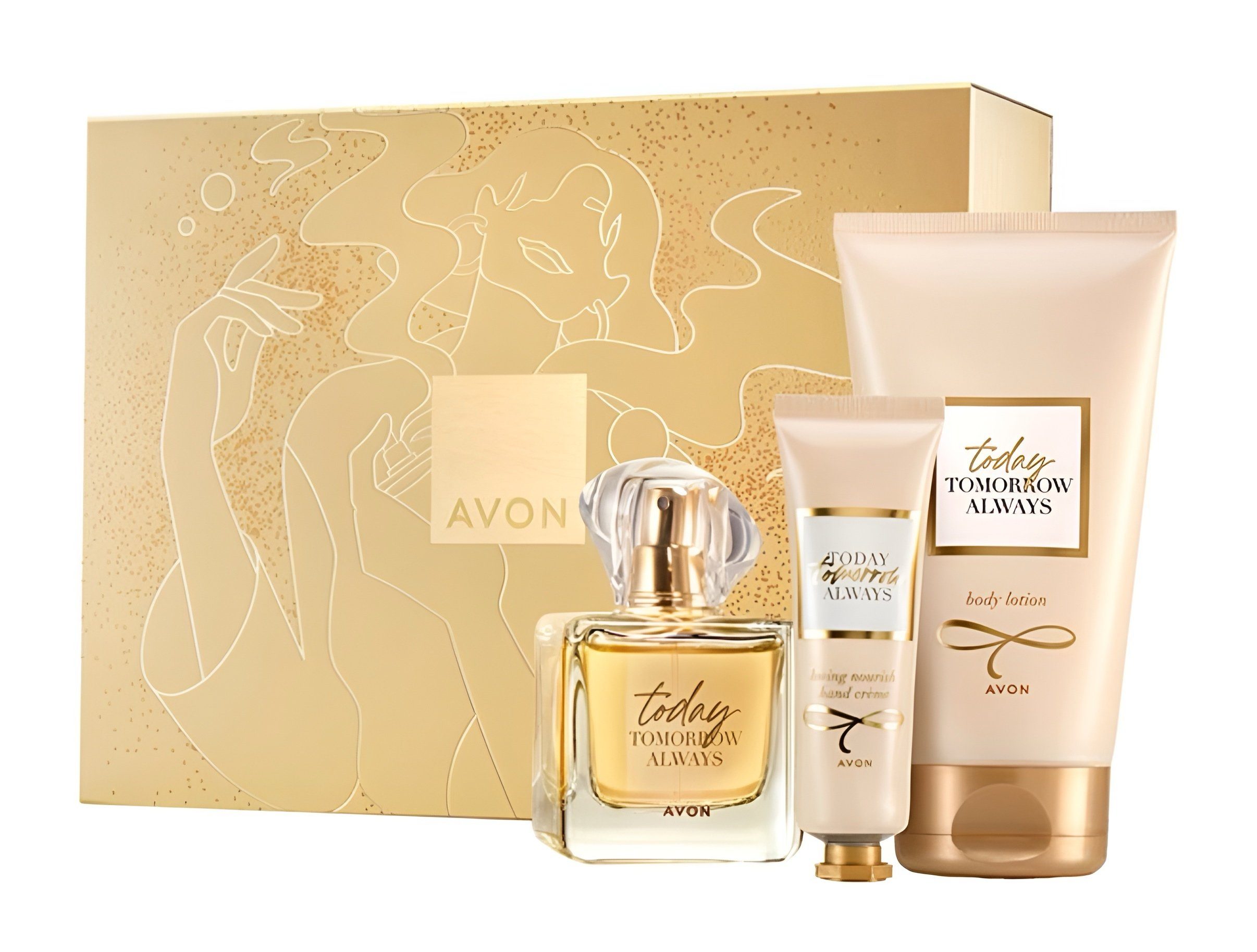 AVON Cosmetics Pflege-Geschenkset Parfum TODAY Tomorrow Always Duft Bodylotion Handcreme für Damen Vollständiges Dufterlebnis: Freesien, Hibiskus, Moschus, Zedernholz. Luxuriöse Handpflege. Exklusives Set: Eau de Parfum Spray (50 ml), Körperlotion (1