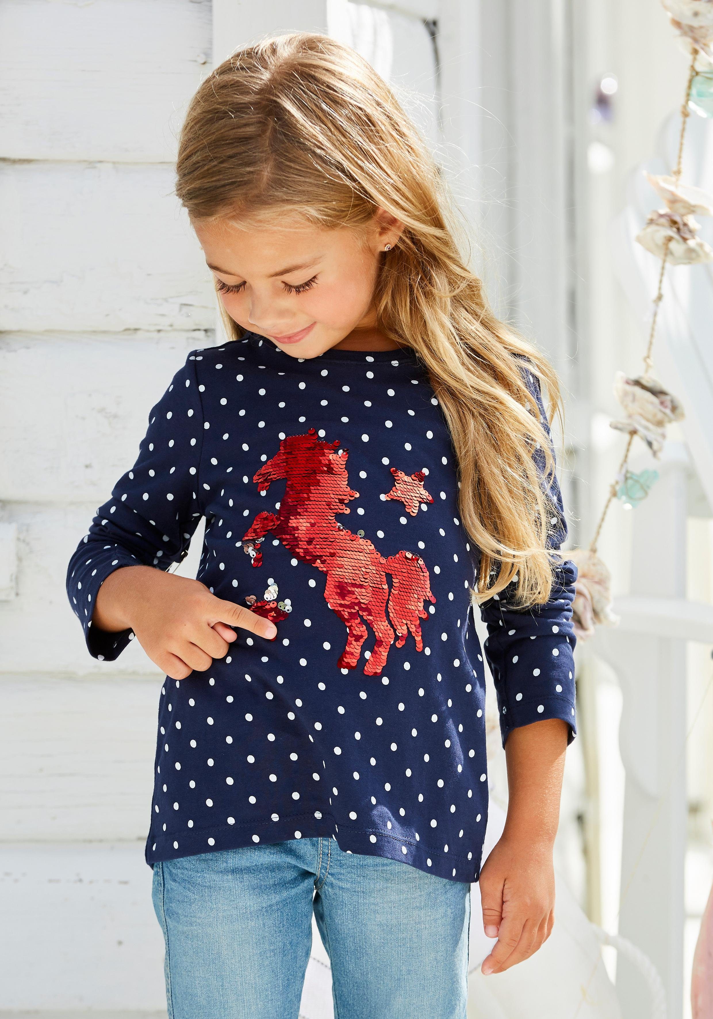 KIDSWORLD Langarmshirt PFERD mit aufwendiger Wendepailletten Applikation