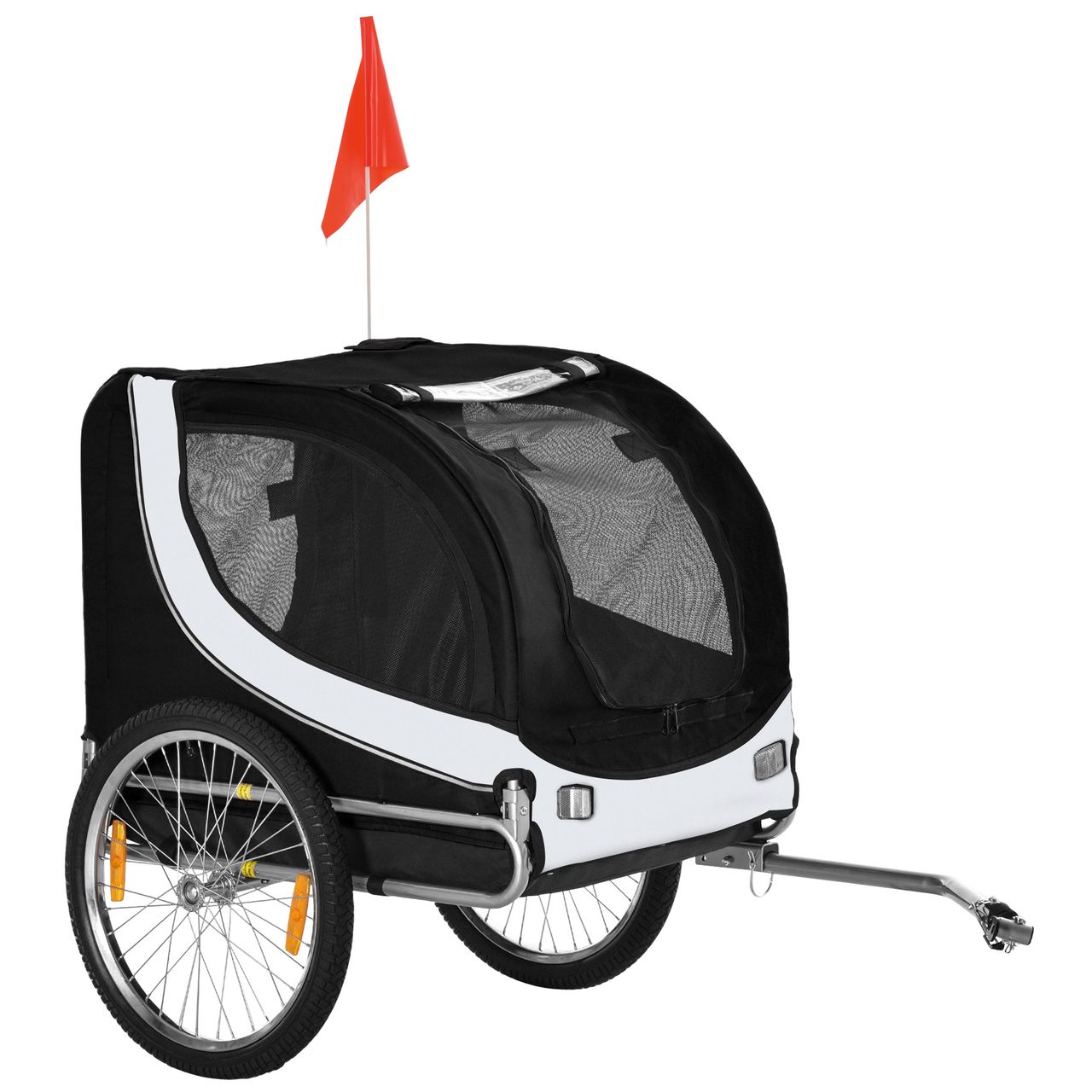 PawHut Fahrradanhänger Hundeanhänger Hunde Fahrrad Tier Anhänger Weiß Schwarz