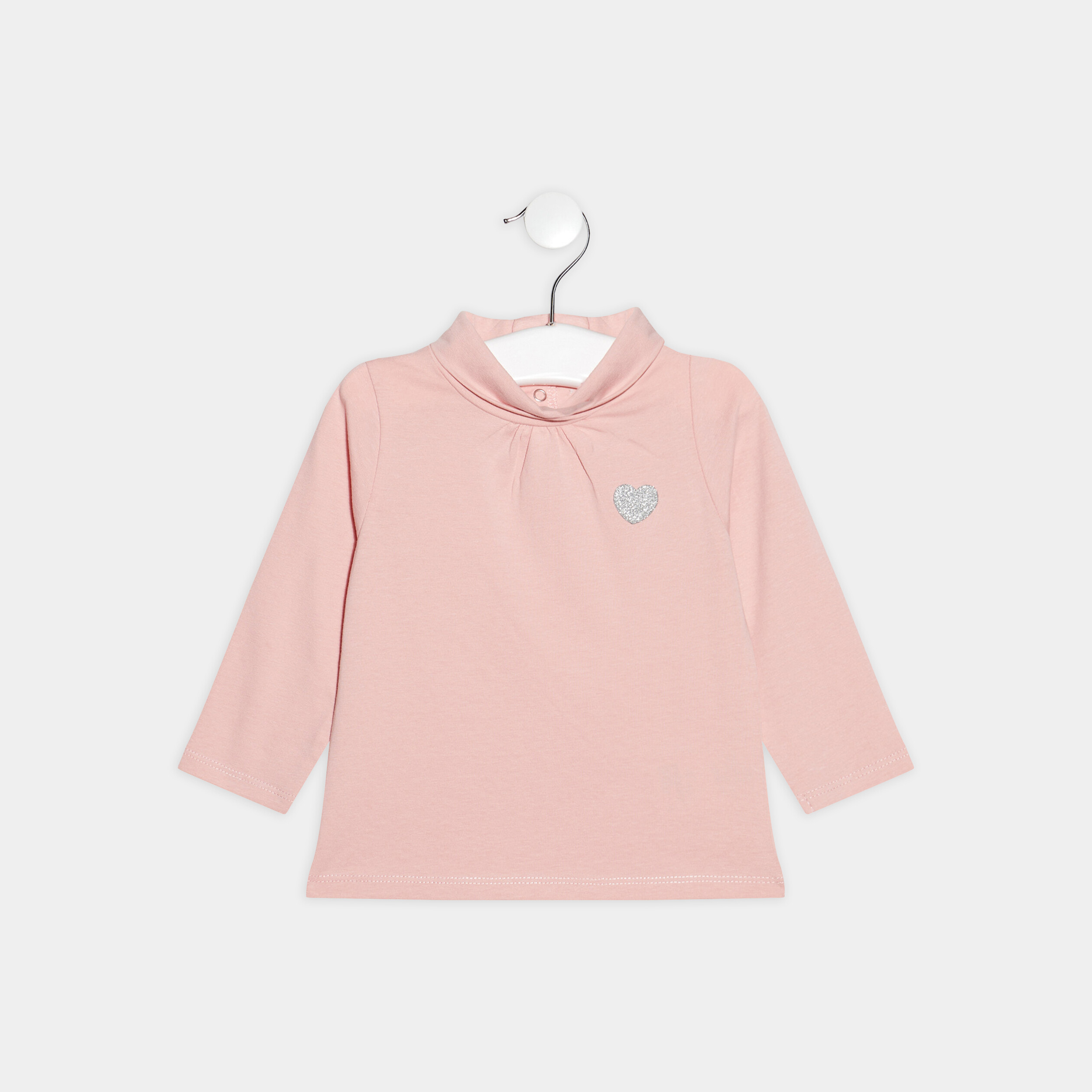 T-shirt avec col roulé rose clair bébé fille | La Halle