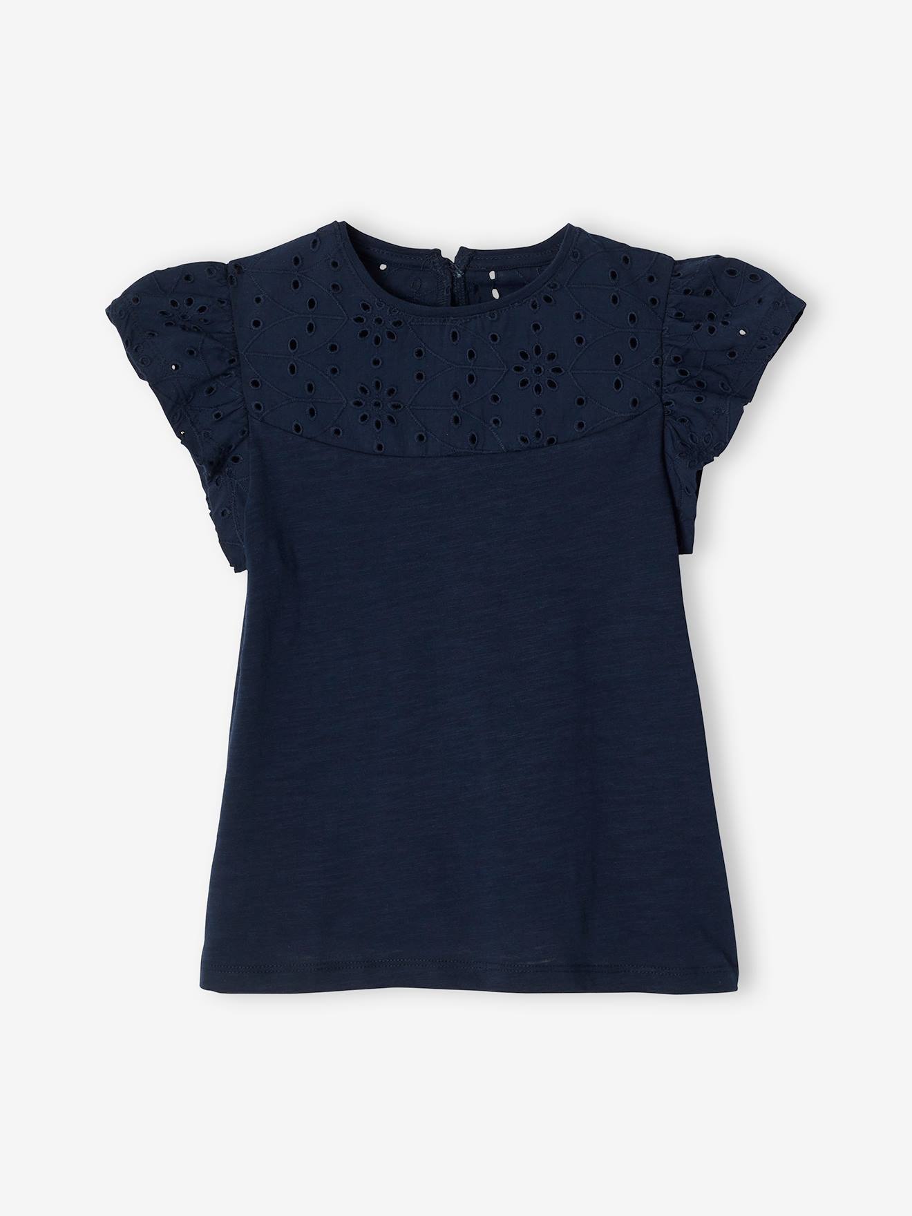 T-shirt fille avec détails broderie anglaise mauve