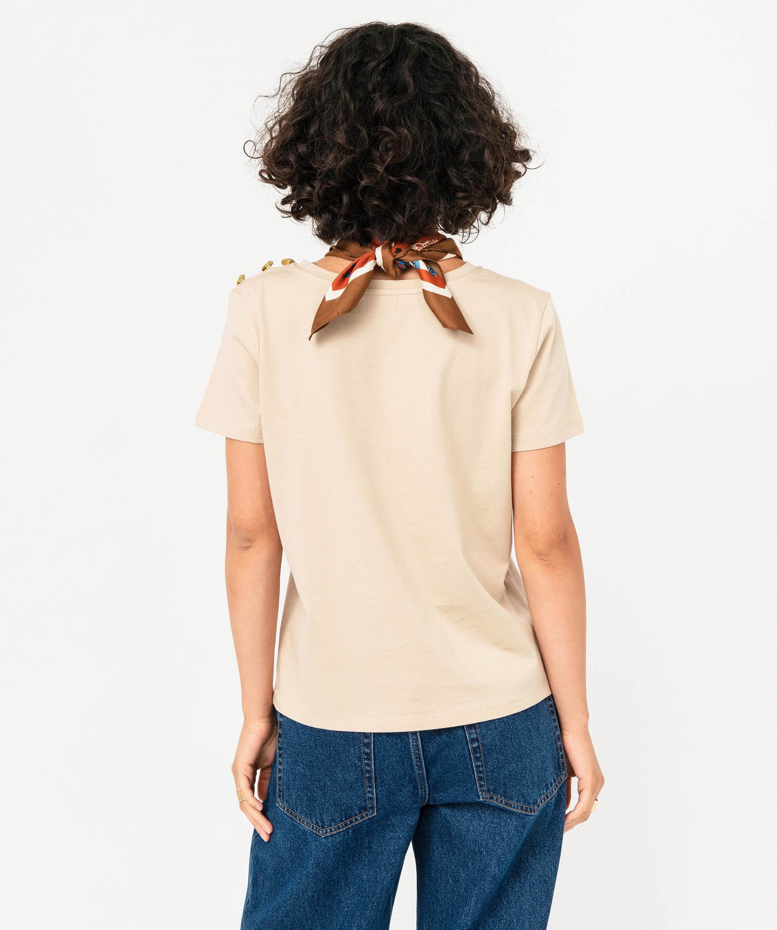 Tee-shirt manches courtes à boutons décoratifs femme beige | GEMO