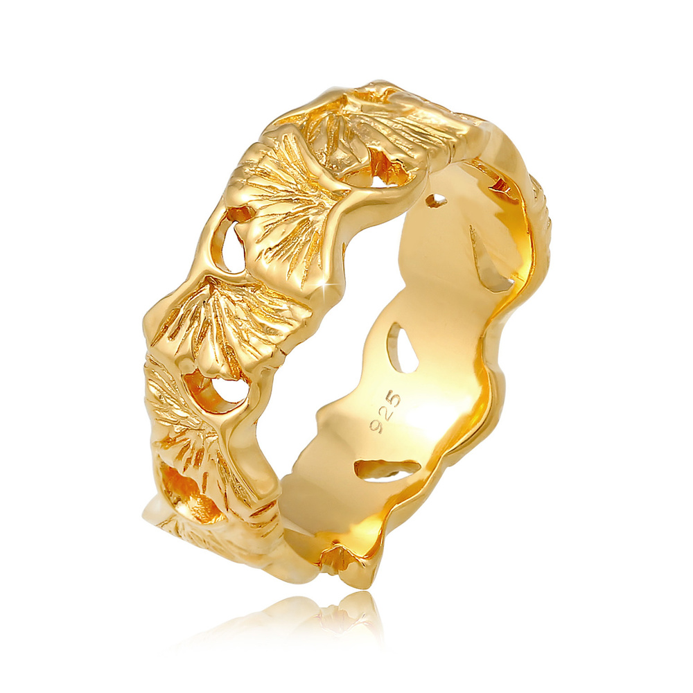 Elli Elli Bague Femmes Bande Ginkgo Feuille Tropicale Tendance Été en Argent Sterling  Bague