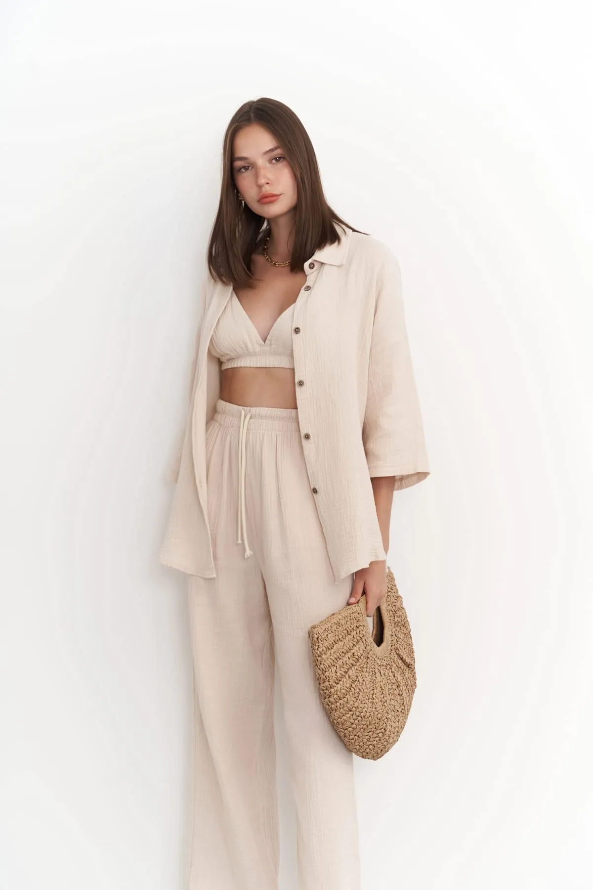 BOHEMAİ  Reyna Dunkelbeiges Musselin-Dreierset