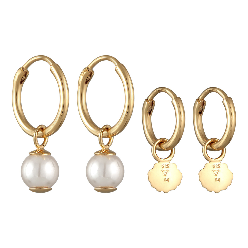 Elli Elli Boucles d'Oreilles Femmes créoles pendentif coquillage set de 2 avec perles  Boucles d'oreilles