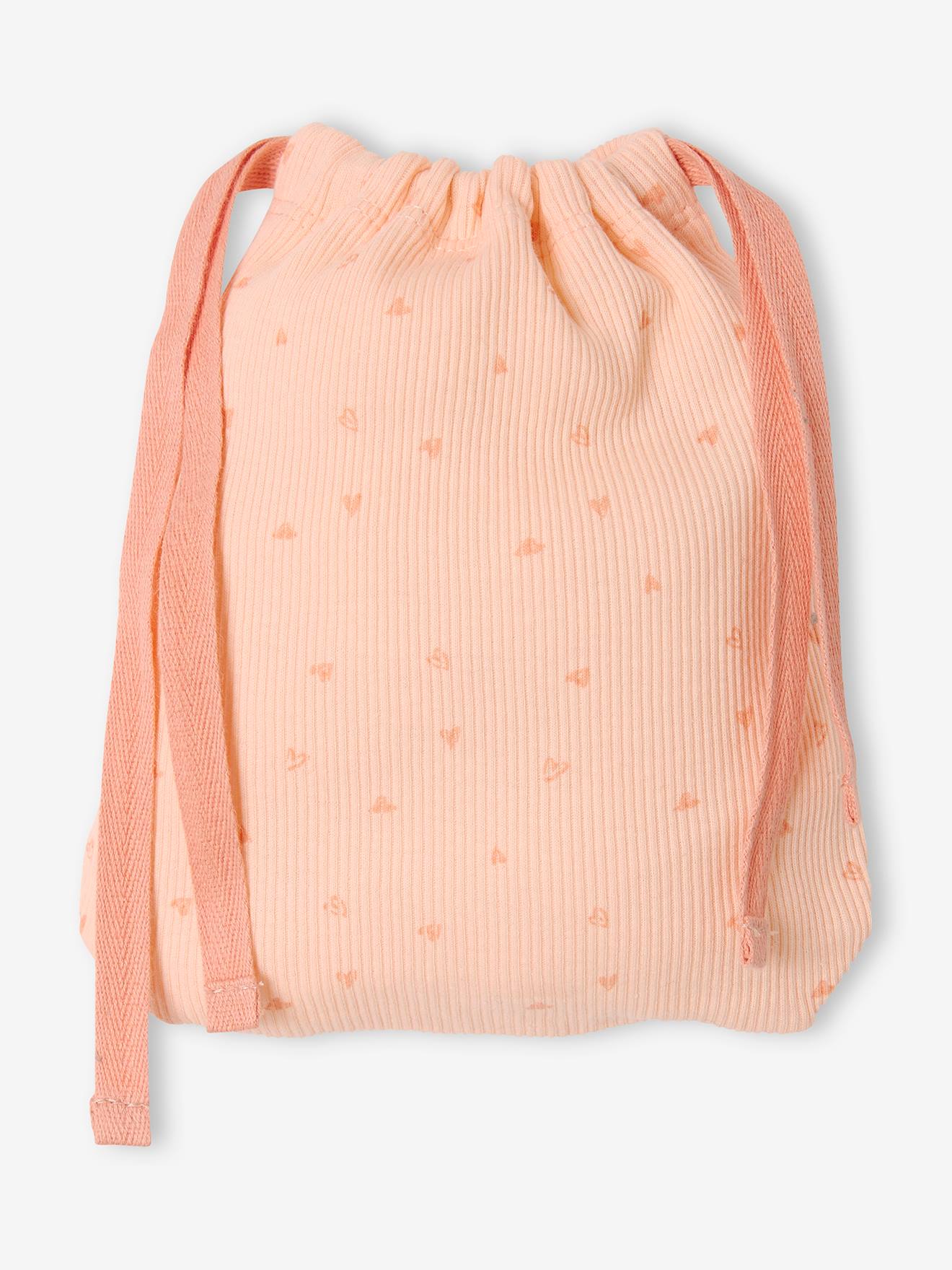 Pyjashort fille + pochon en maille côtelée rose aop