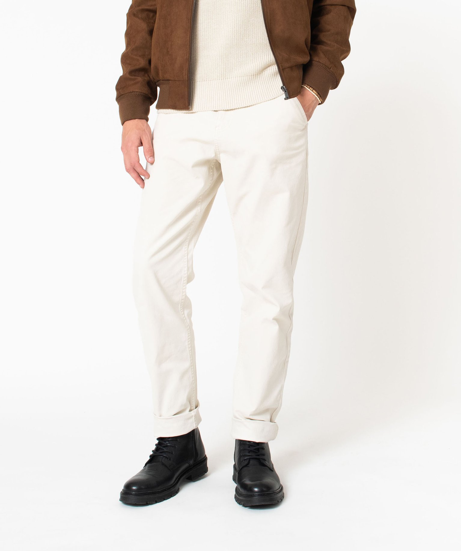 Pantalon 5 poches en coton stretch homme ecru | GEMO