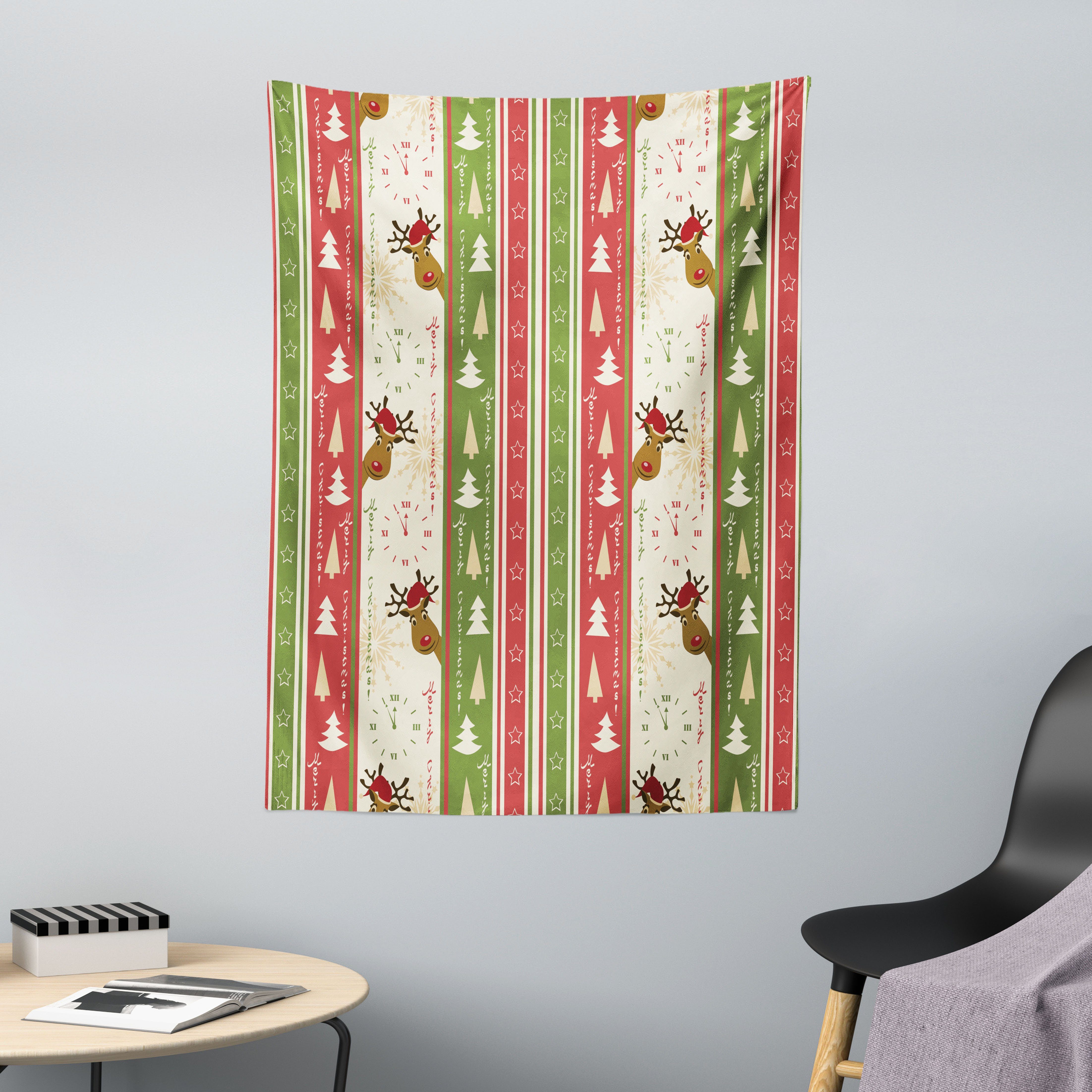 Wandteppich aus Weiches Mikrofaser Stoff Für das Wohn und Schlafzimmer, Abakuhaus, rechteckig, Weihnachten Deer Pines Borders