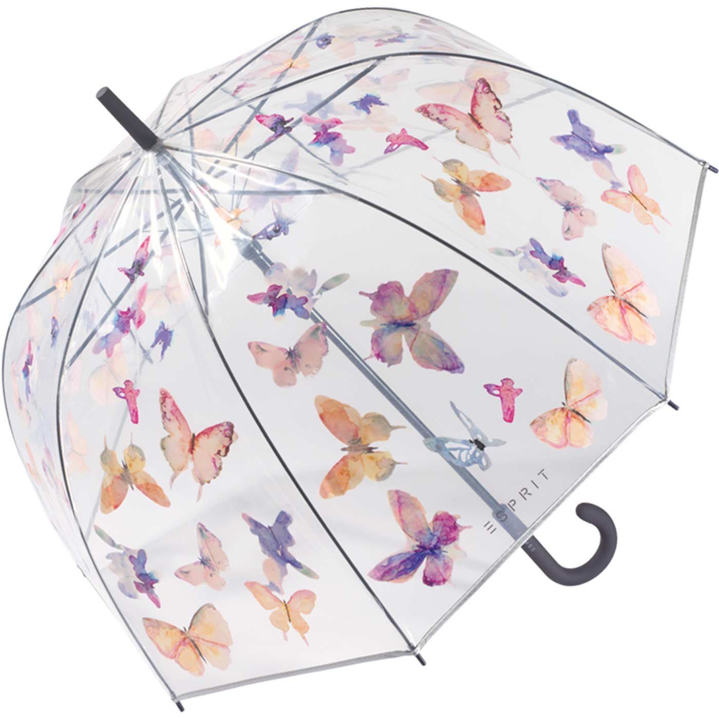 Esprit Langregenschirm Glockenschirm mit Automatik transparent Butterfly Dance, durchsichtig