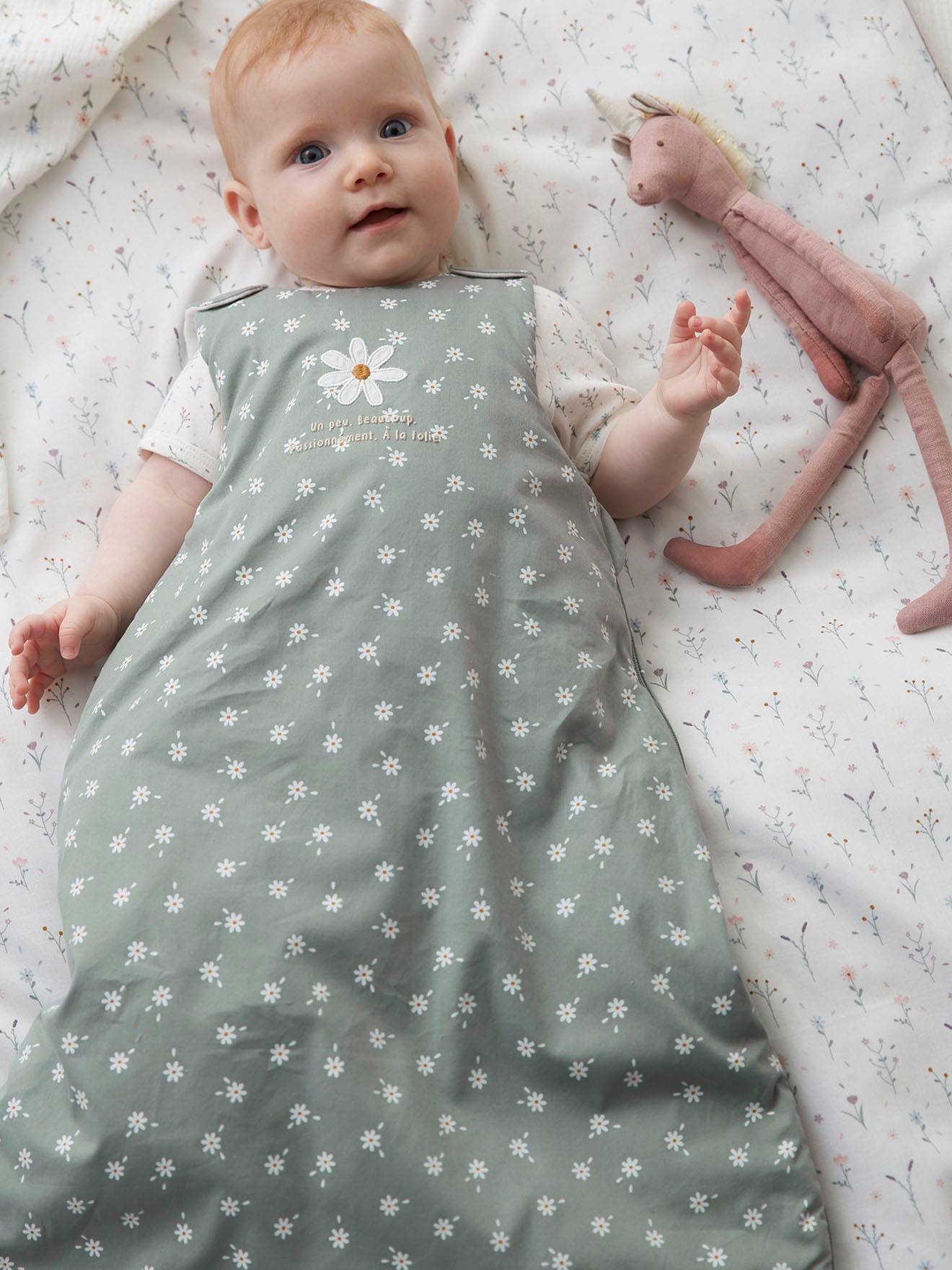 Vertbaudet Ärmelloser Baby Schlafsack MARGERITEN - grün