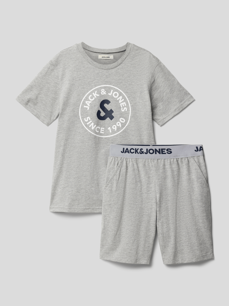 Pyjama mit Label-Print Modell 'AARON' in mittelgrau meliert