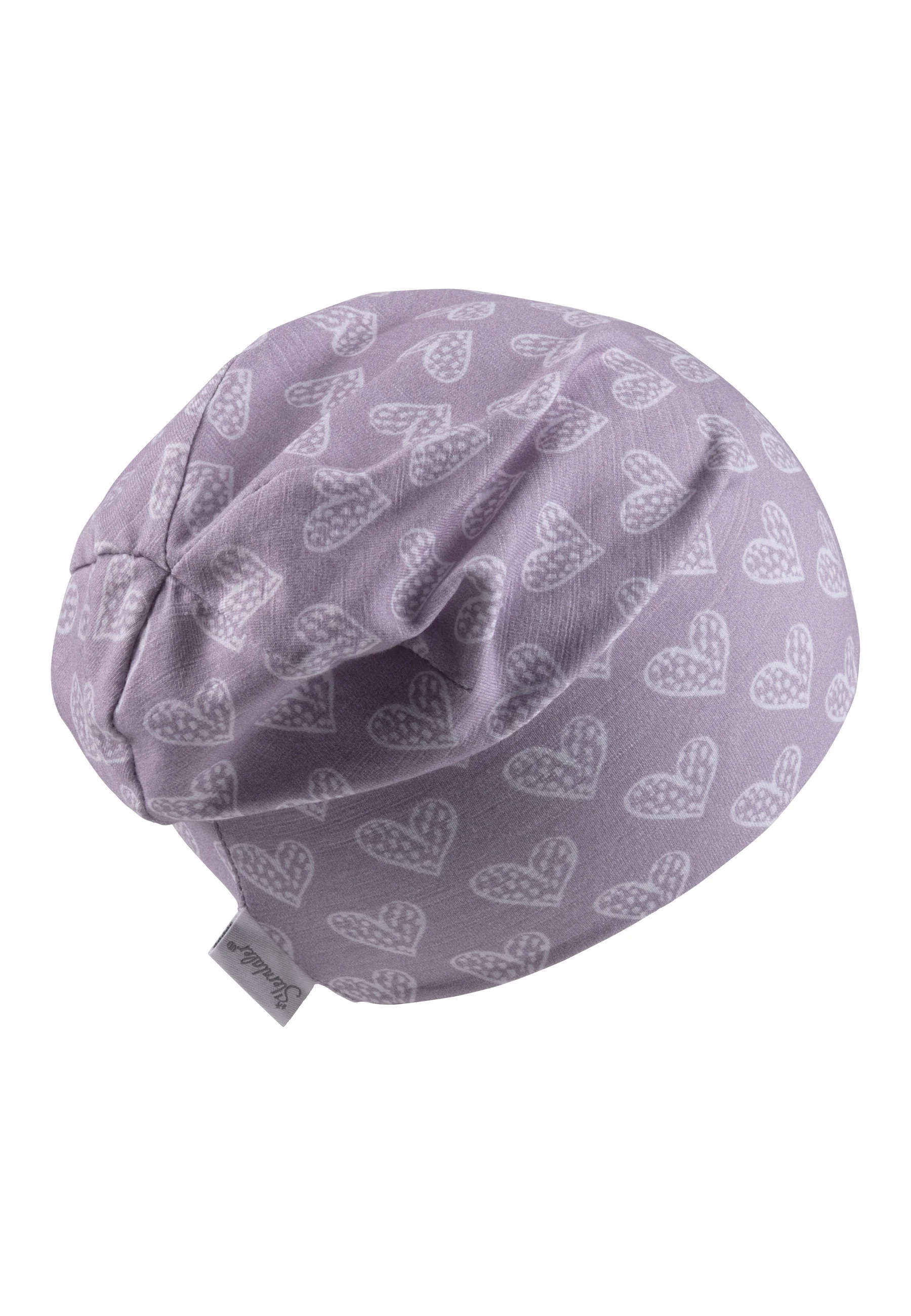 Beanie bedruckt mit Herzen in flieder