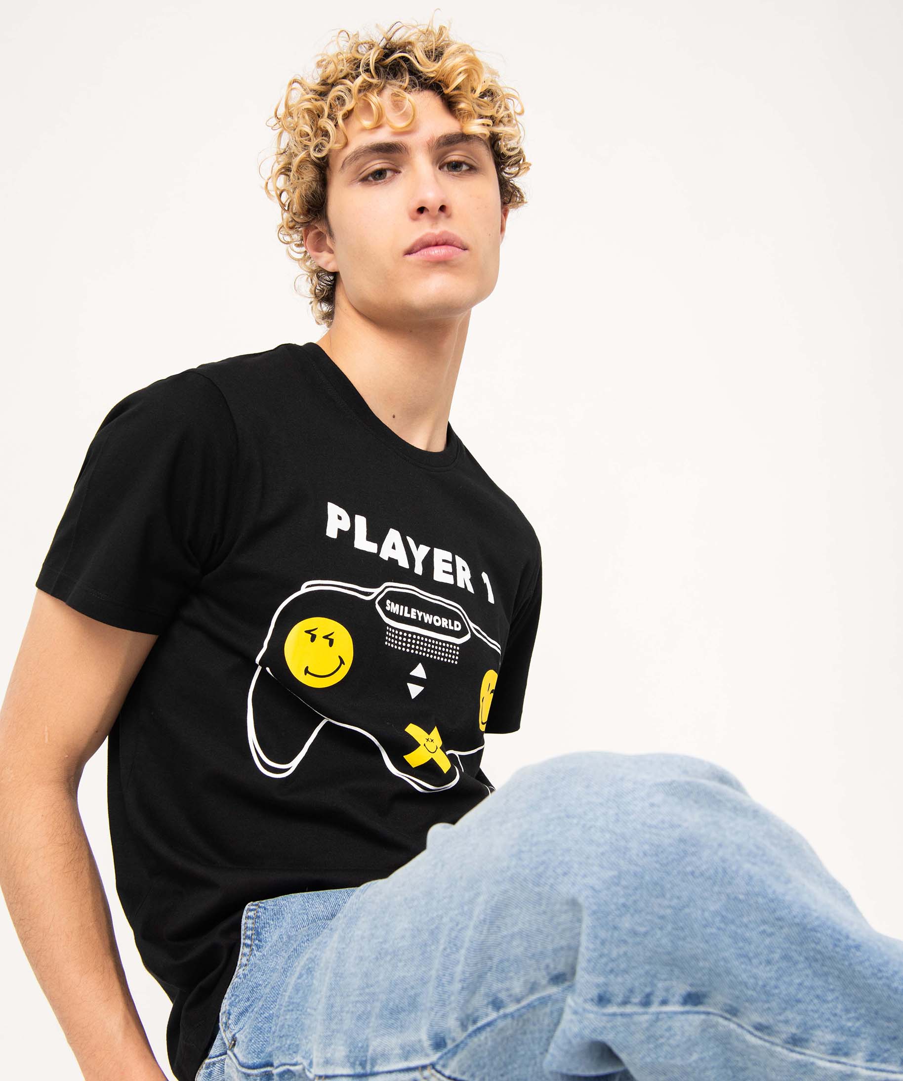 Tee-shirt homme imprimé fantaisie - Smiley noir | GEMO