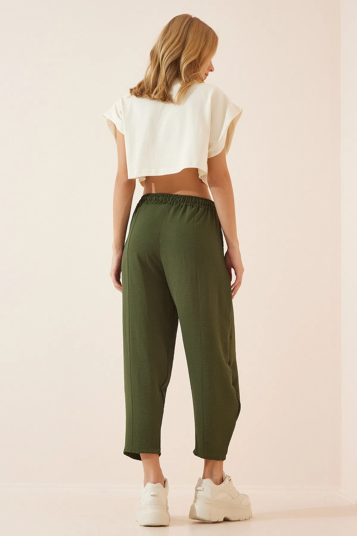 Happiness İstanbul  Dunkle Khaki-Leinen-Shalwar-Hose für Damen CI00036