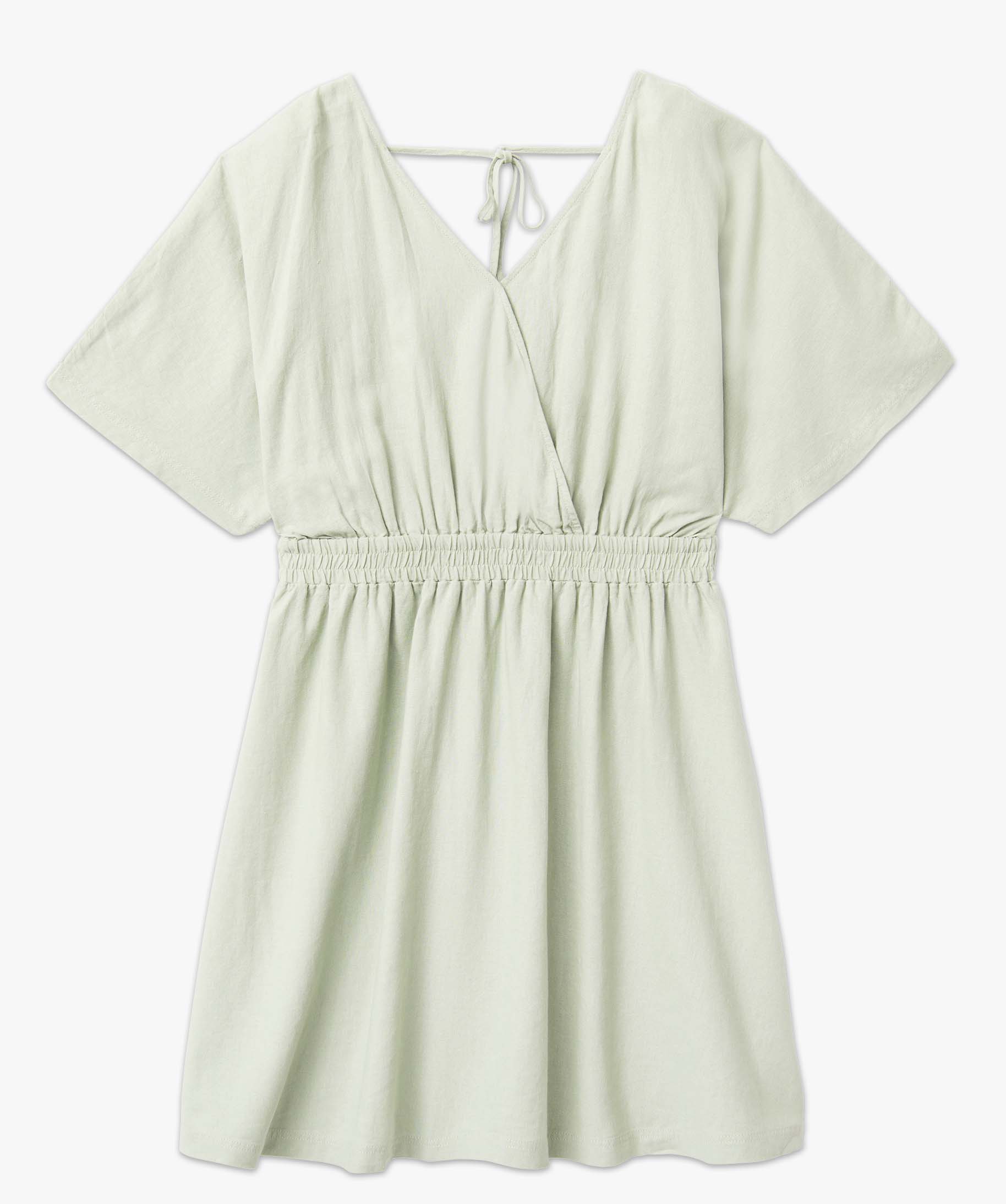 Robe femme grande taille en lin mélangé à col cache-cur beige | GEMO