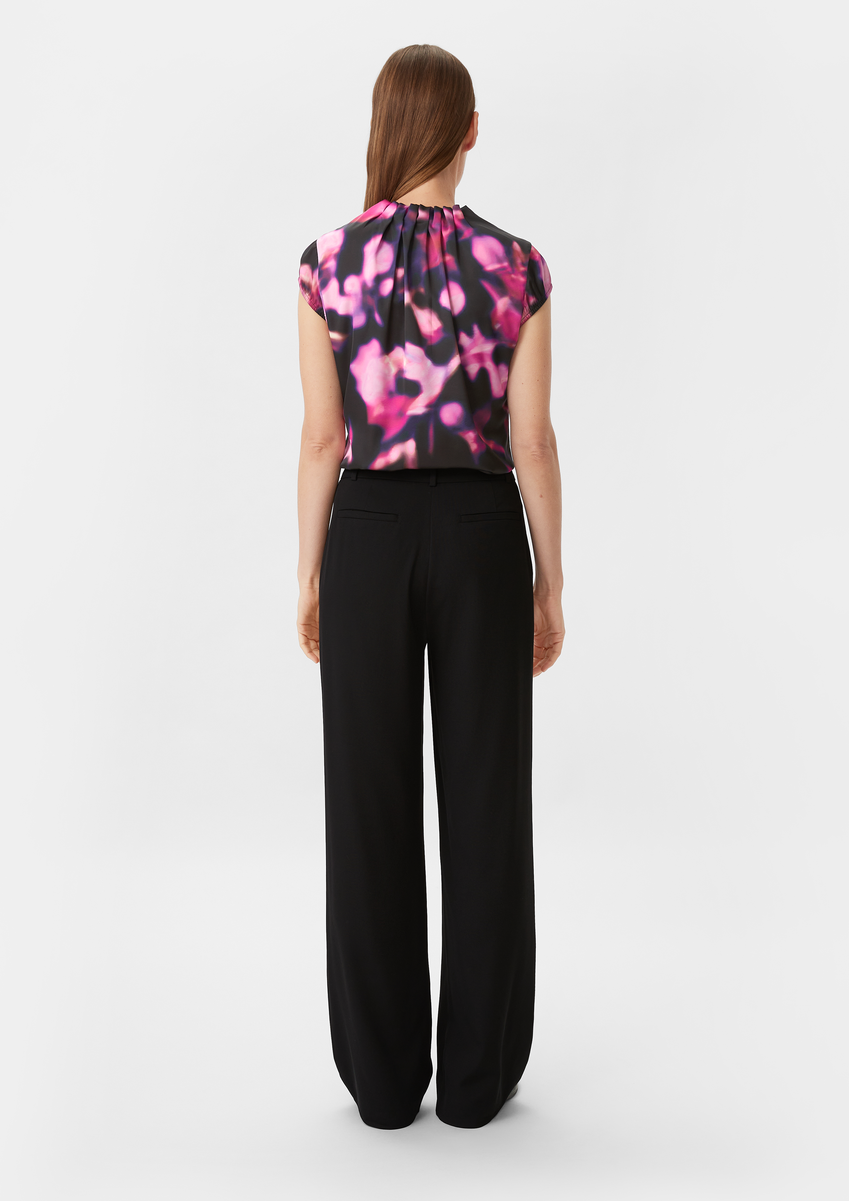 Satinbluse mit All-over-Print - fuchsia
