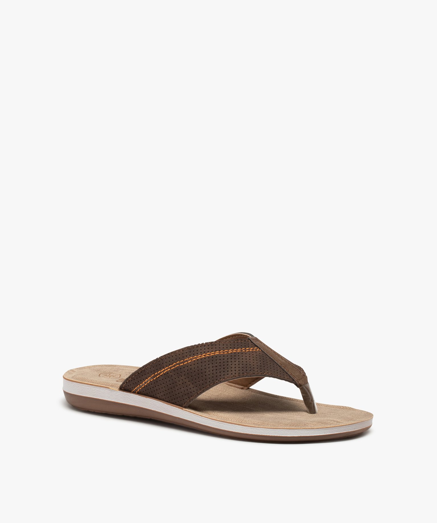 Tongs homme à semelle rembourrée et larges brides marron | GEMO