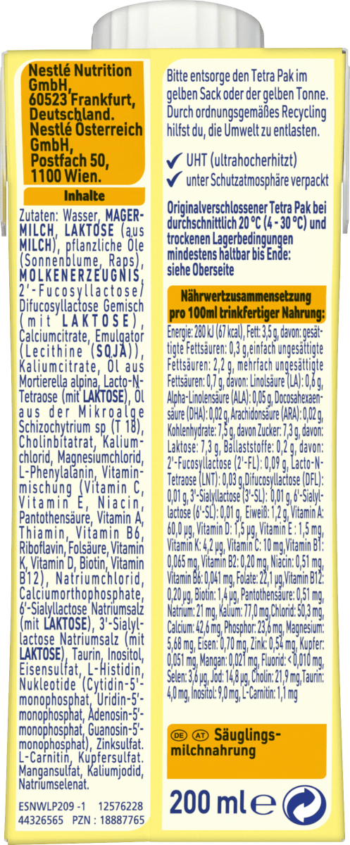 Anfangsmilch Pre trinkfertig von Geburt an, 200 ml