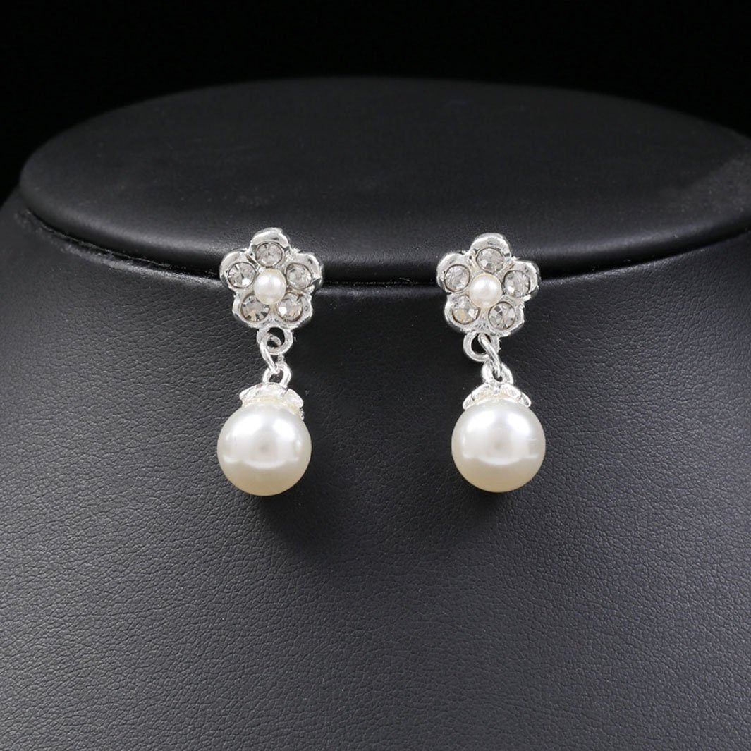 POCHUMIDUU Ohrring und Ketten Set Imitation Perle Blume Ohrringe Halskette Set (3-tlg), Künstliche Zuchtperlen