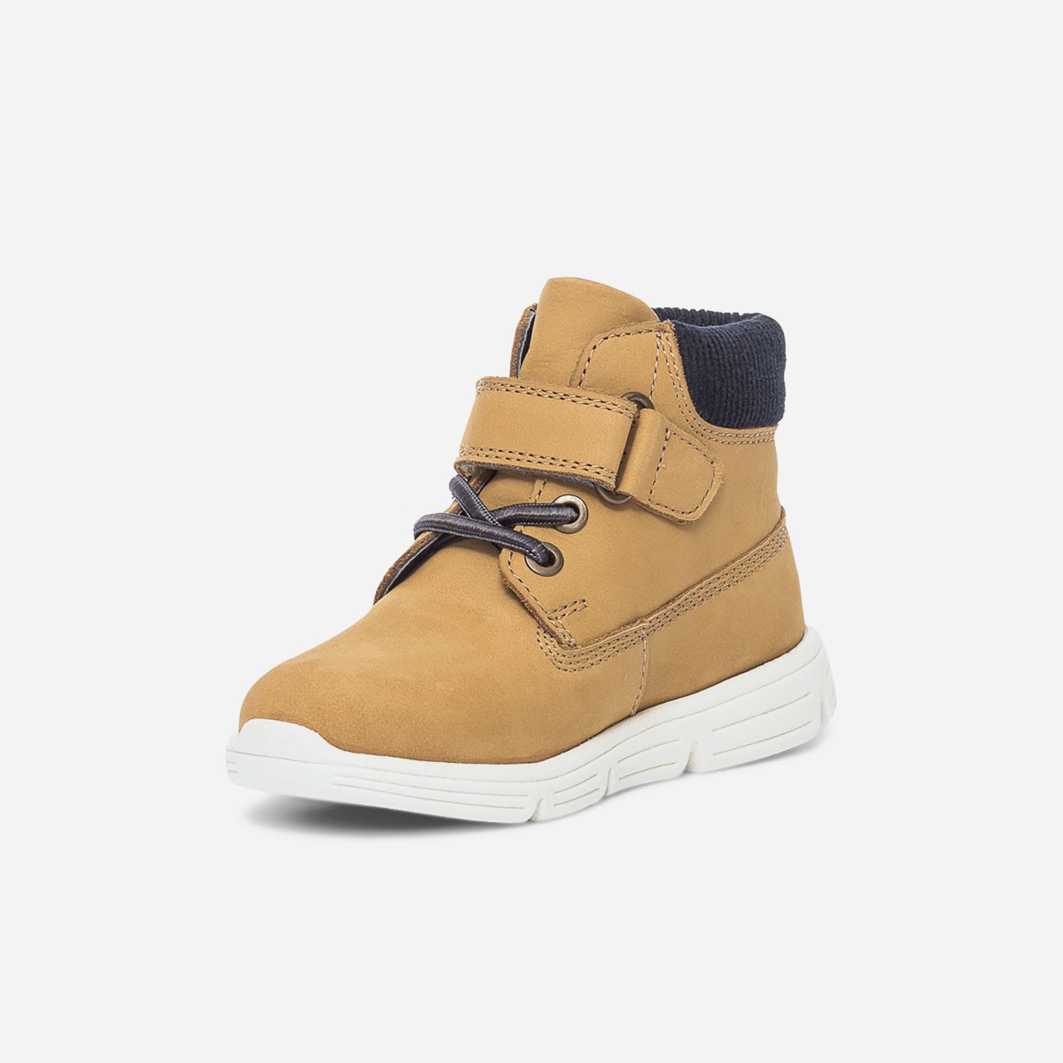 Boots jaune en cuir et velours marine