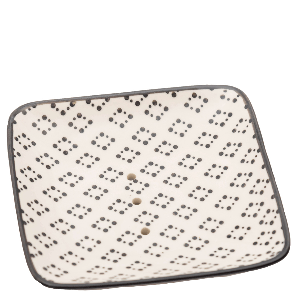 La savonnerie de nyons Porte-Savon Carré Pattern Noir Porte-savon