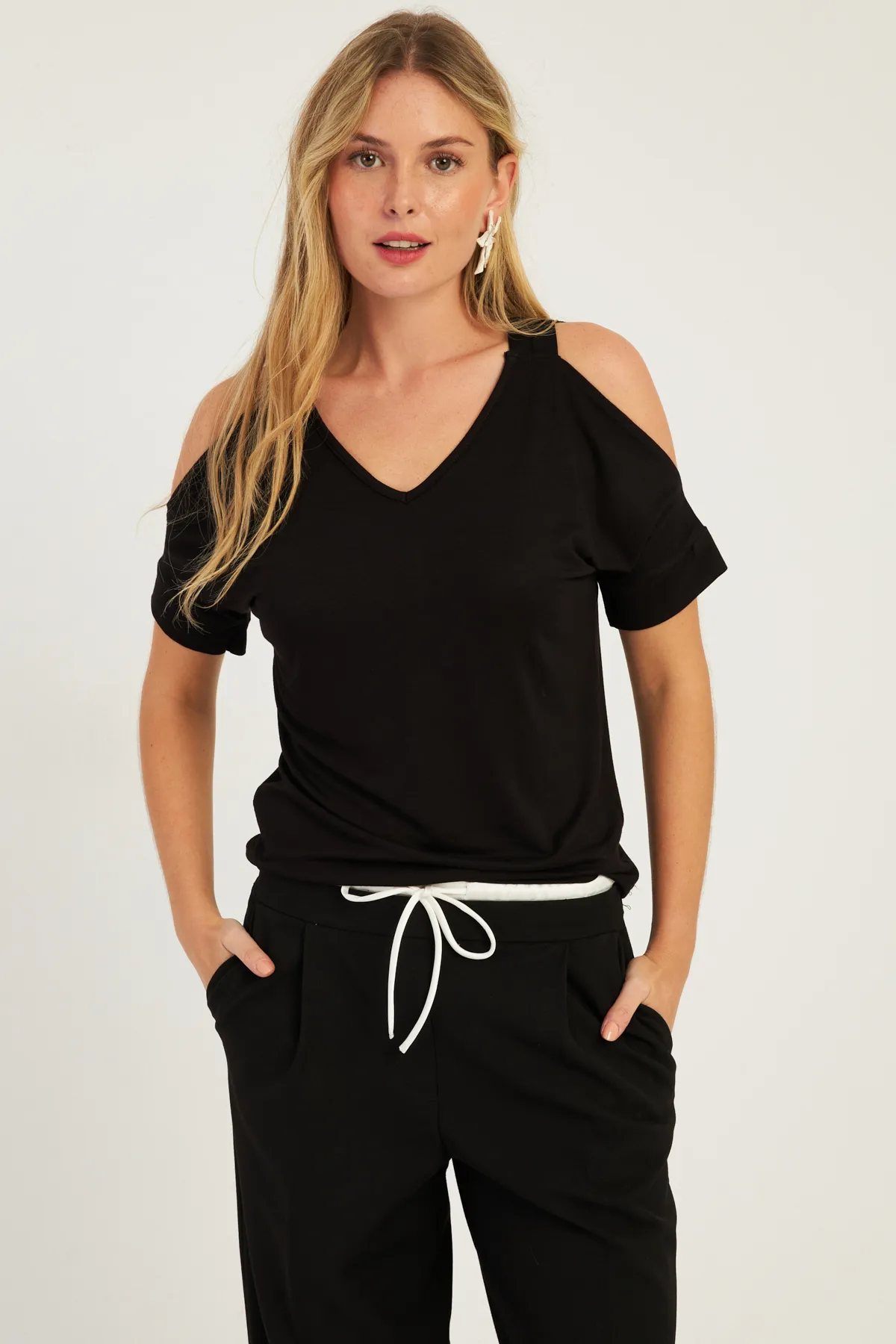 Cool & Sexy  Schwarze schulterfreie Damenbluse BR1329