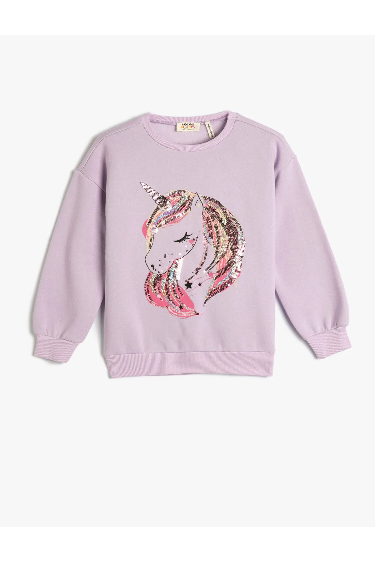 Koton  Einhorn-Sweatshirt, mit Pailletten bestickt, roségoldener Rundhalsausschnitt