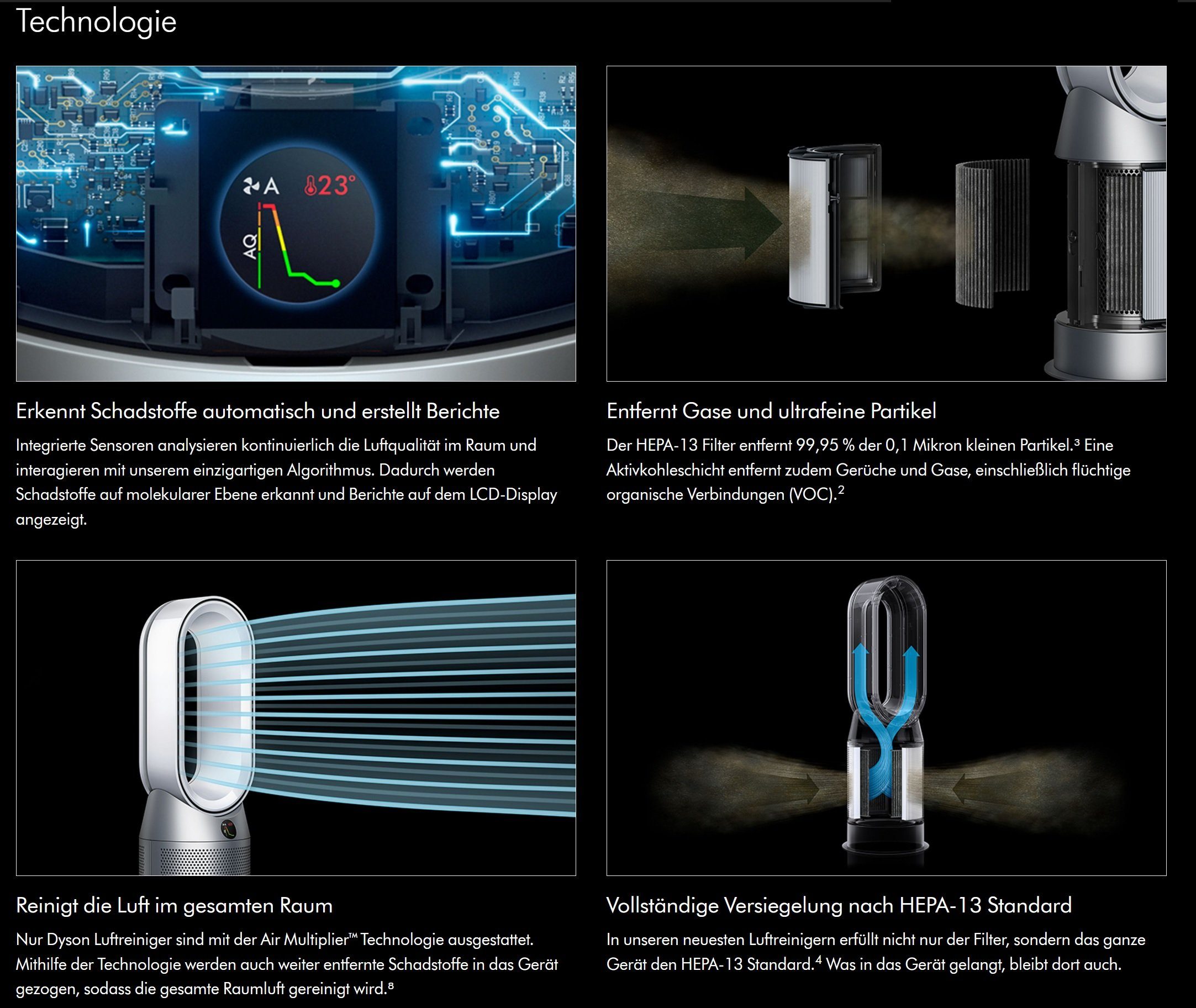 DYSON Kombigerät Luftreiniger, Ventilator und Heizlüfter HP7A Purifier Hot+Cool React 3in1 Ventilator Luftreiniger, Heizlüfter, für 45 m² Räume, leise Schlafzimmer geeignet, Allergiker Raucherzimmer Luftfilter 99,5%