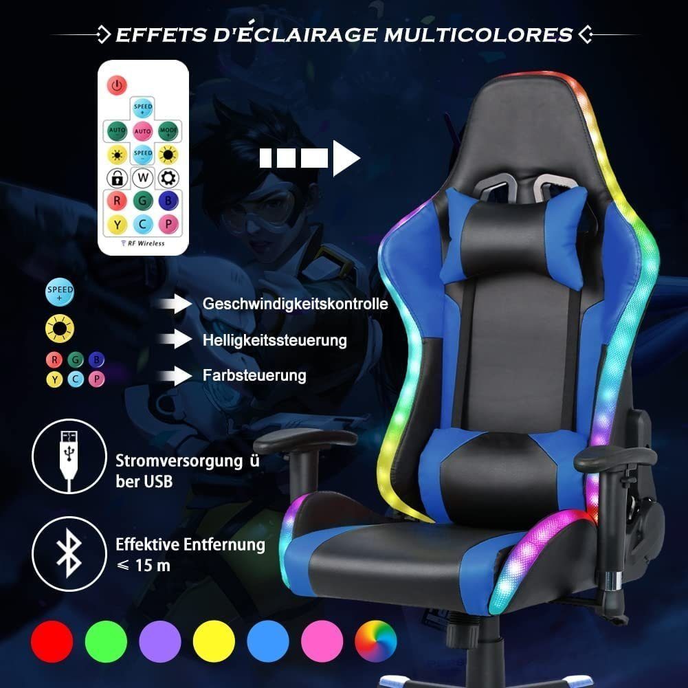 HomeMiYN Gaming Chair Gaming Stuhl Lautsprechern LED-Leuchten ergonomischer Bürostuhl Hoher