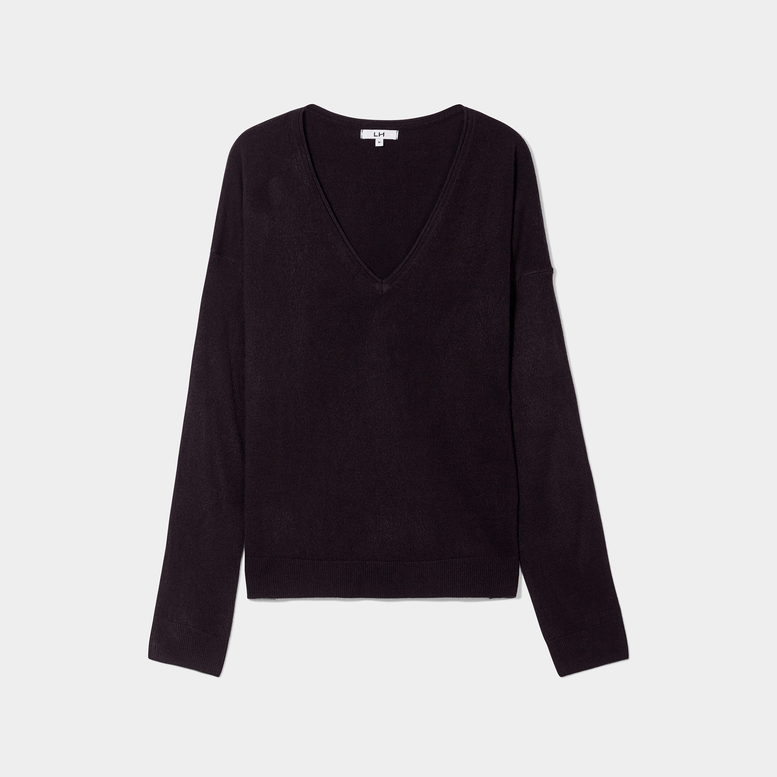 Pull col en V manches longues noir femme | La Halle